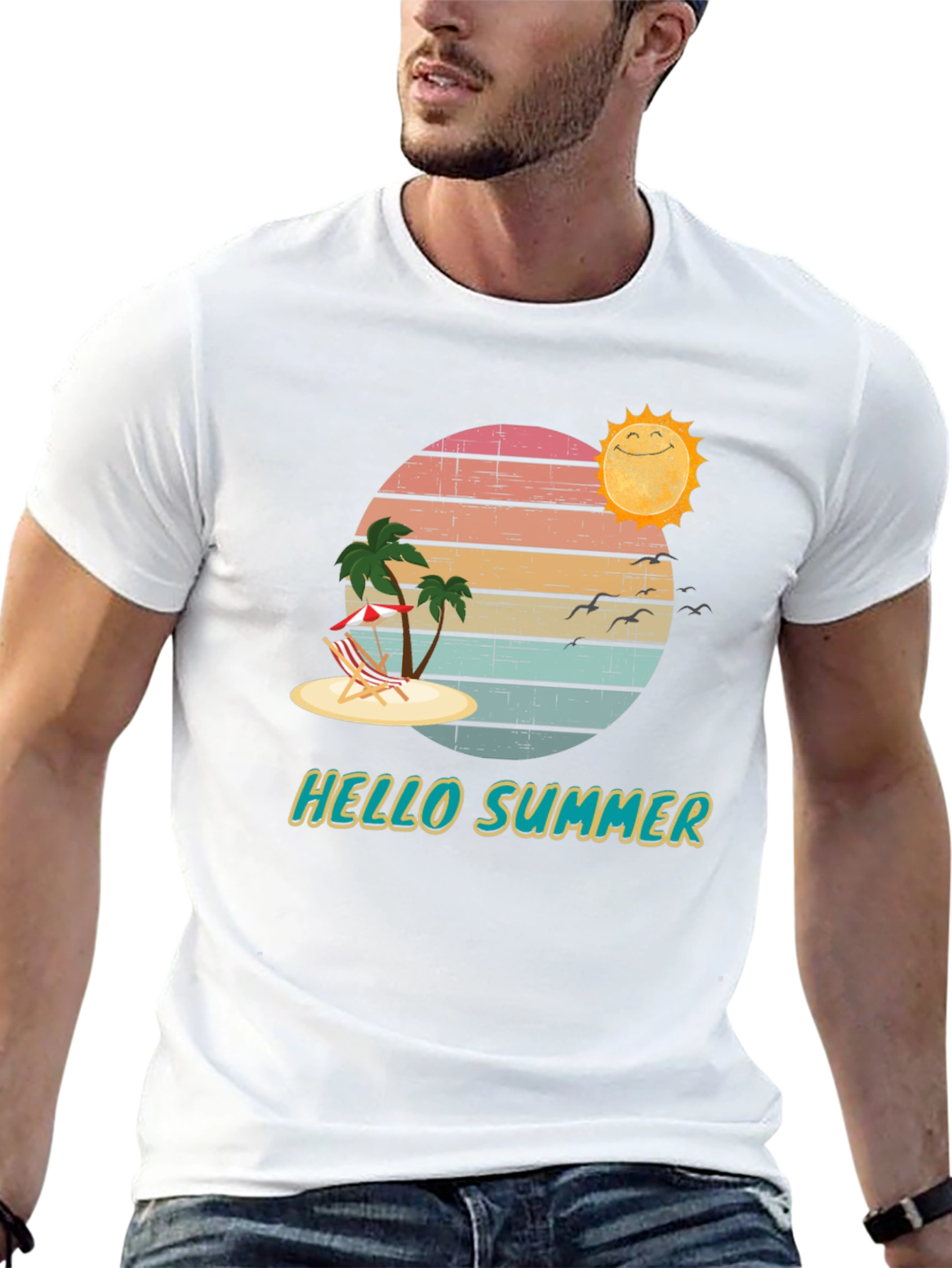 Hello Summer Graphic T-Shirt Beach Vacation Tee