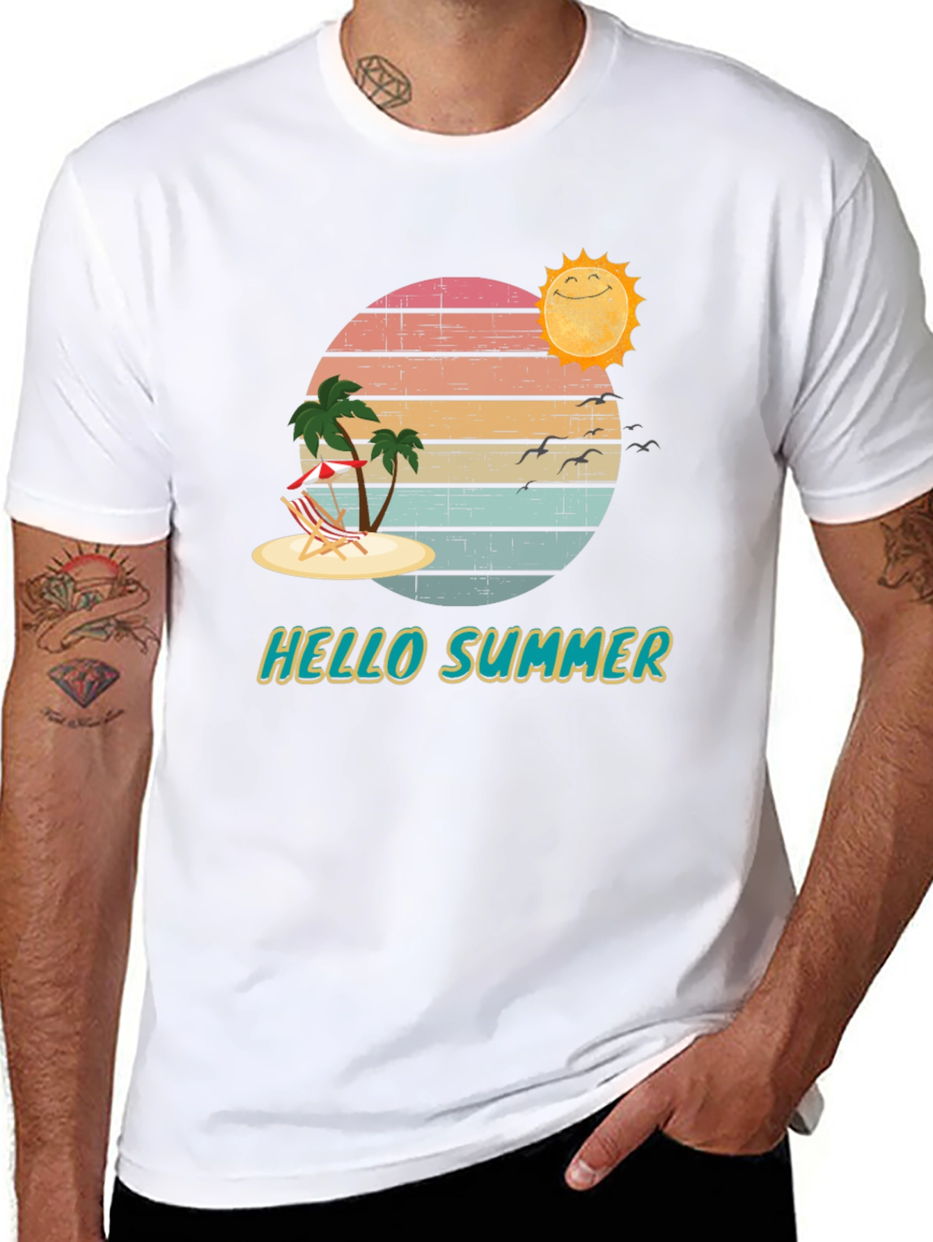 Hello Summer Graphic T-Shirt Beach Vacation Tee