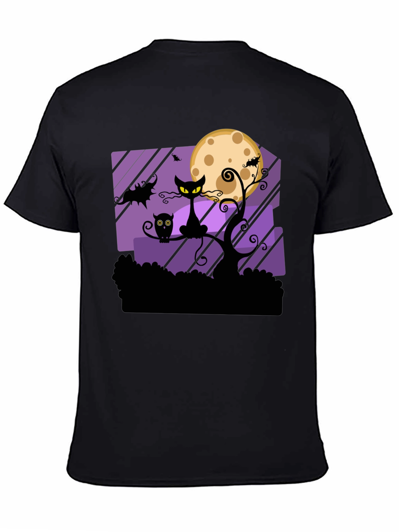 Halloween Black Cat & Moon Graphic T-Shirt