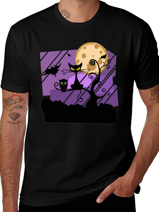 Halloween Black Cat & Moon Graphic T-Shirt