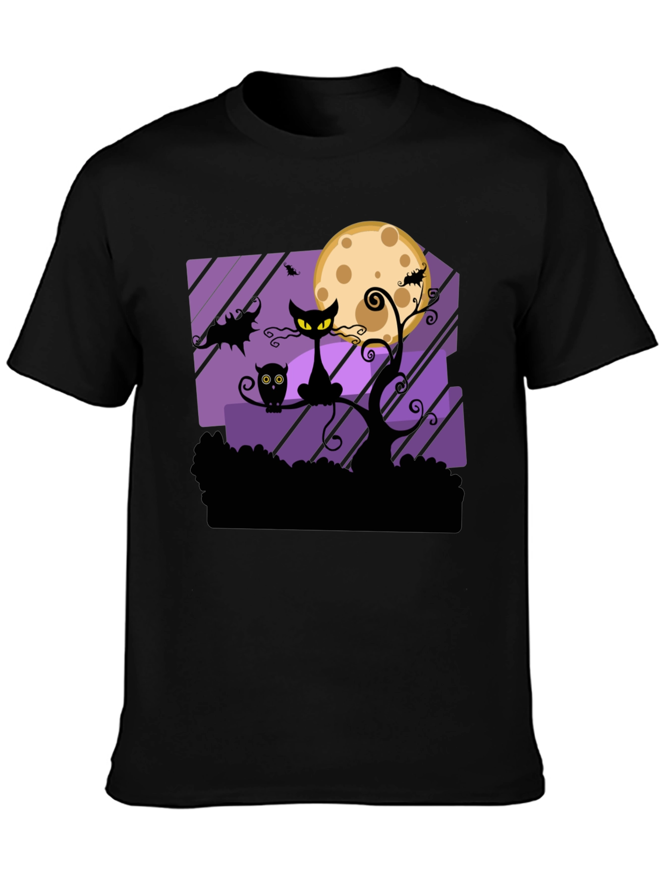 Halloween Black Cat & Moon Graphic T-Shirt