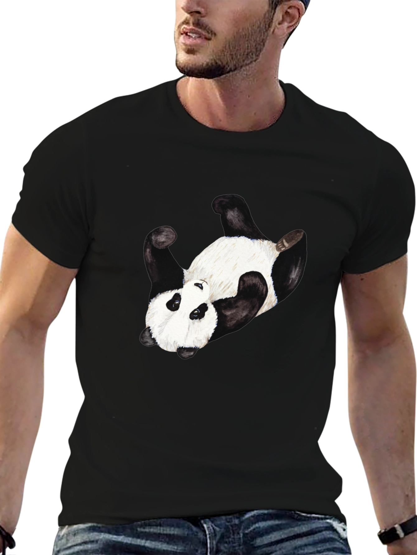 Upside Down Panda Black T-Shirt