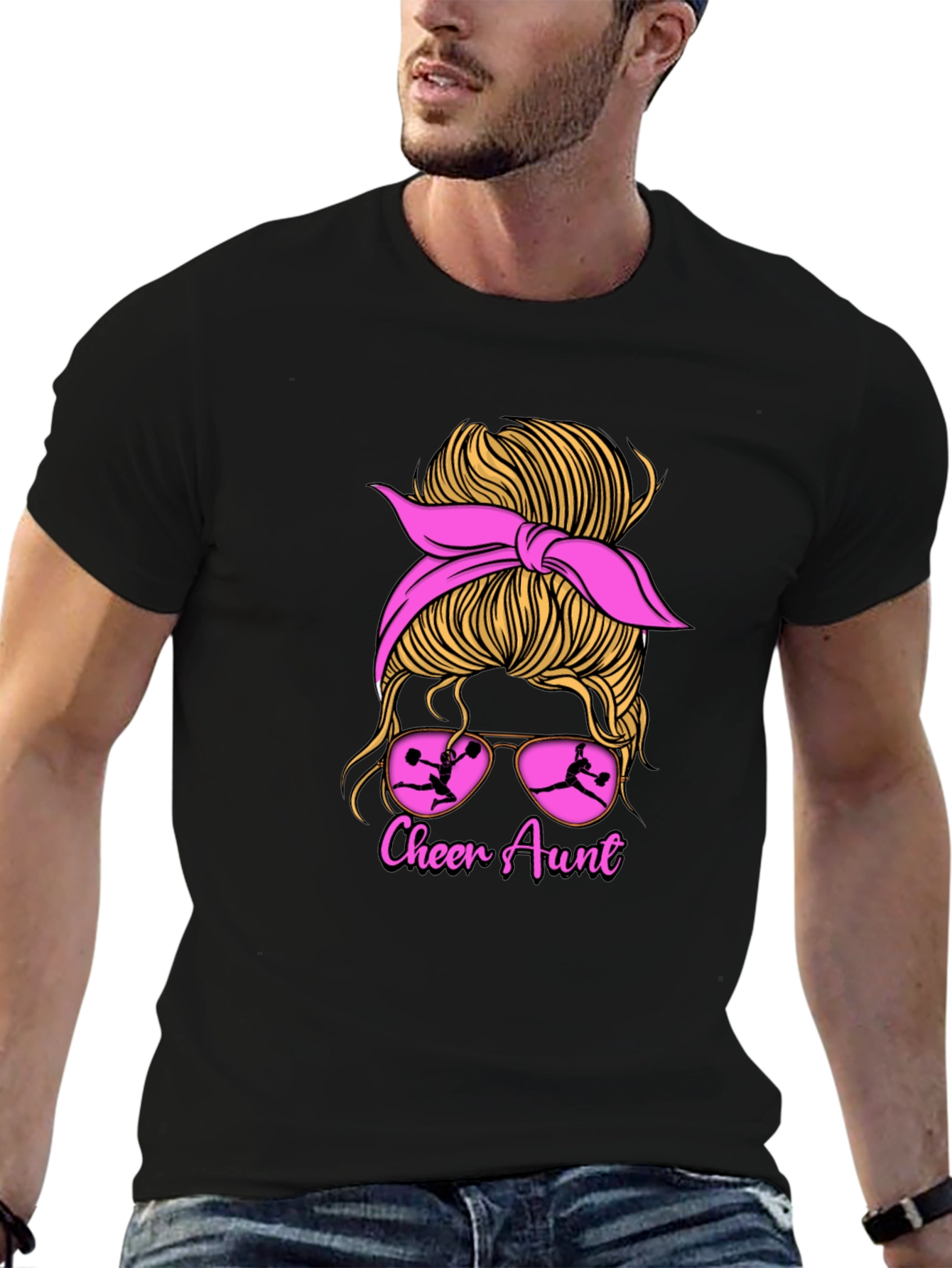 Cheer Aunt Messy Bun Graphic Tee