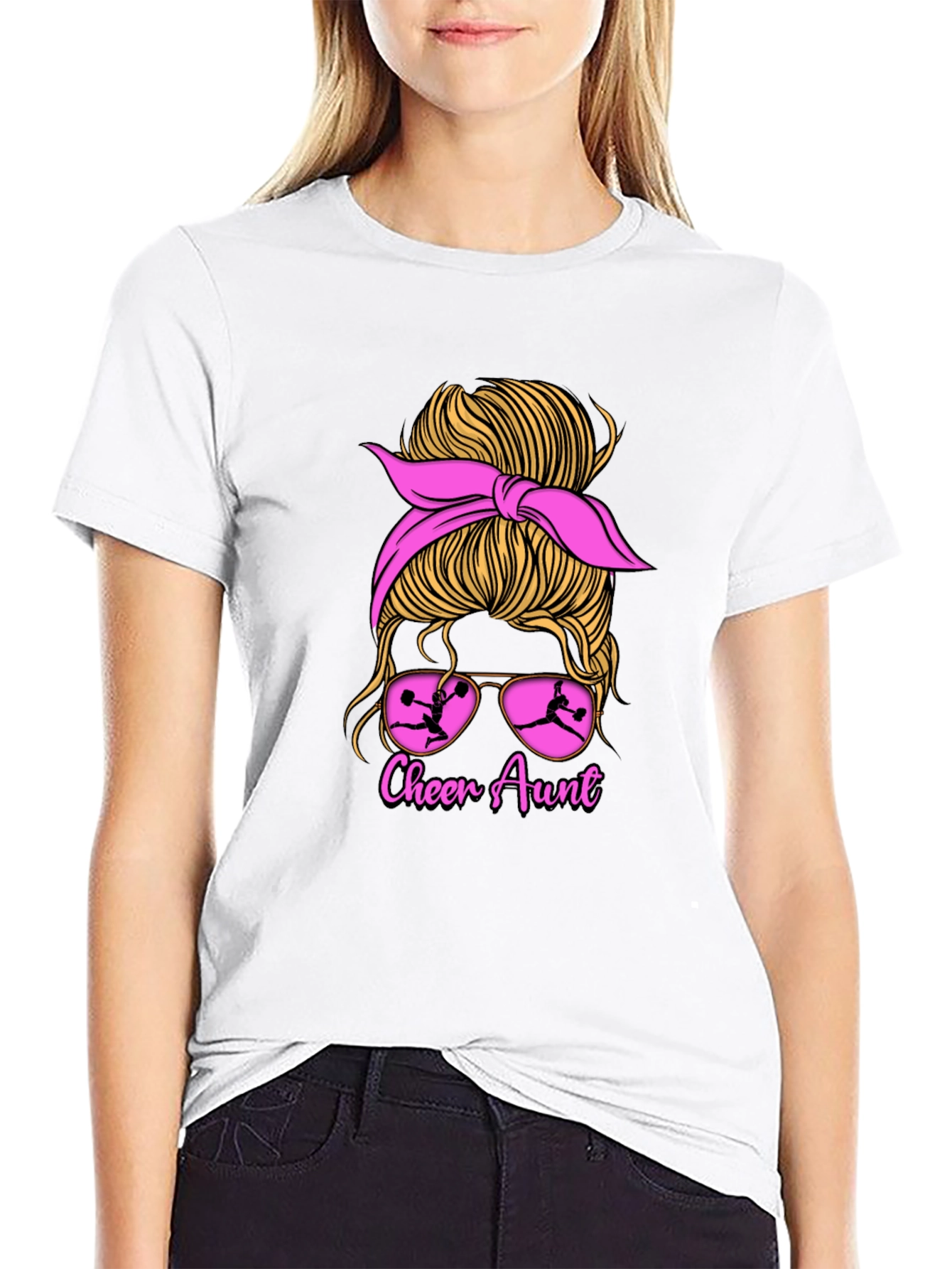 Cheer Aunt Messy Bun Graphic Tee