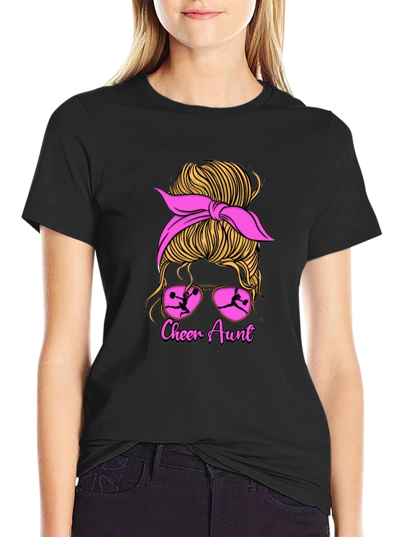 Cheer Aunt Messy Bun Graphic Tee