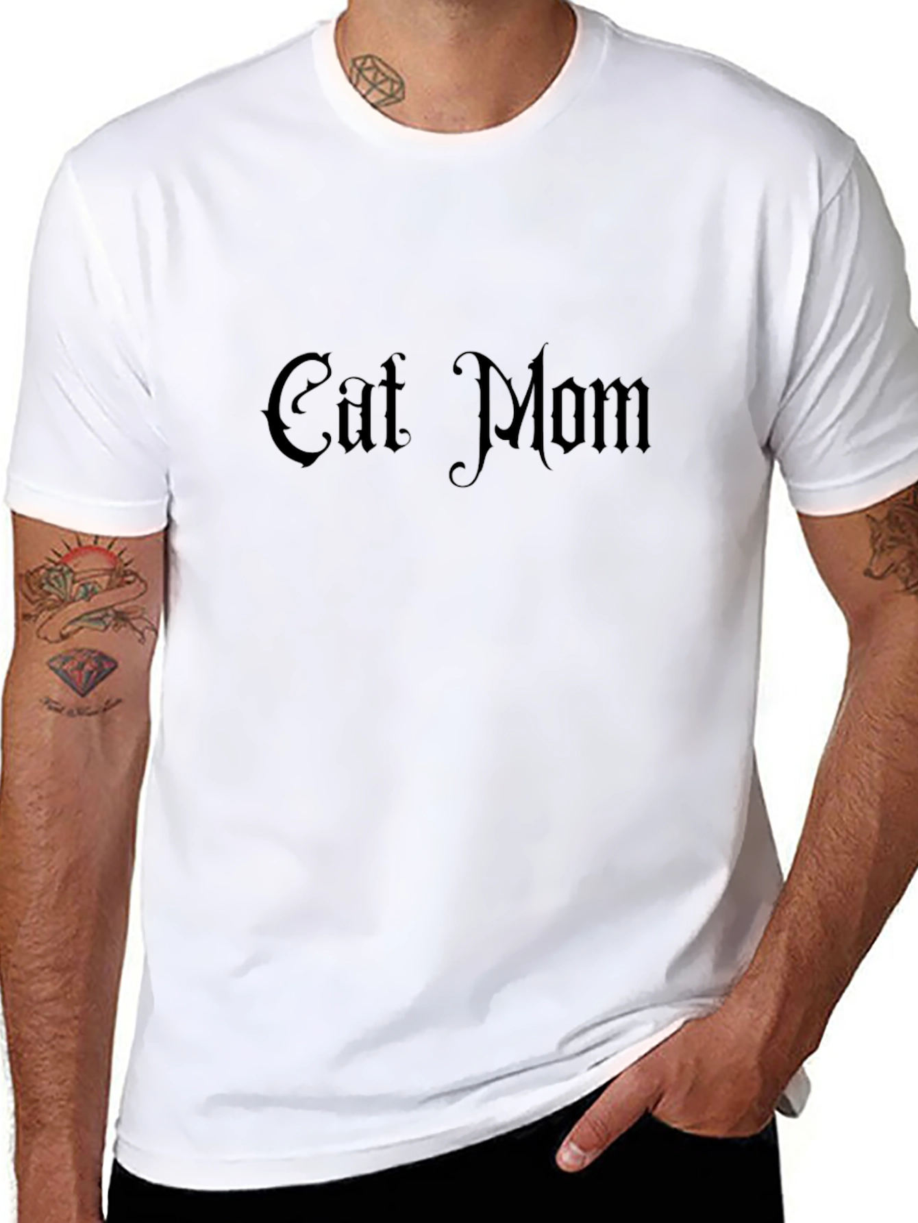 Cat Mom Gothic Print Black T-Shirt