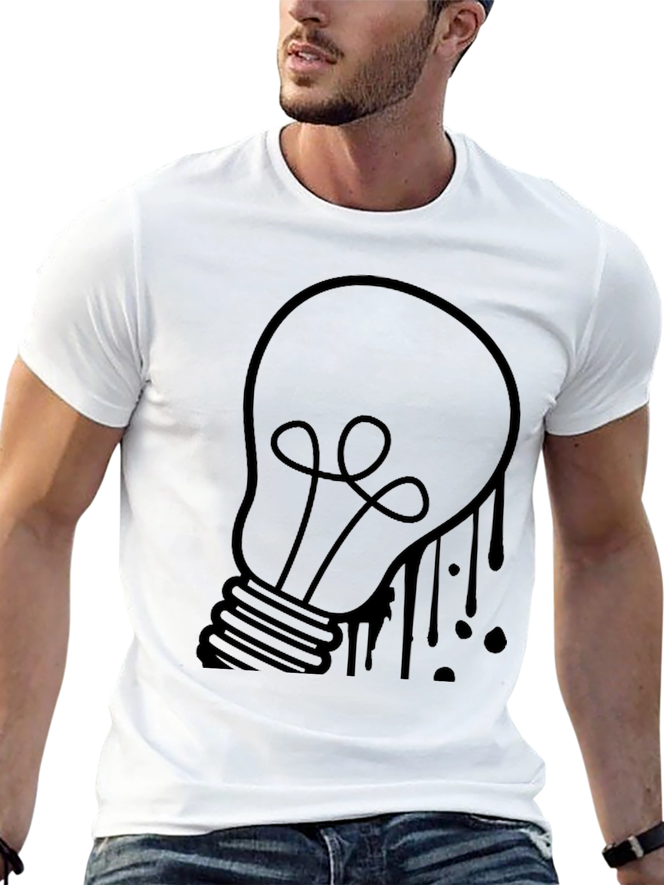 Creative Light Bulb Graphic Tee - Black