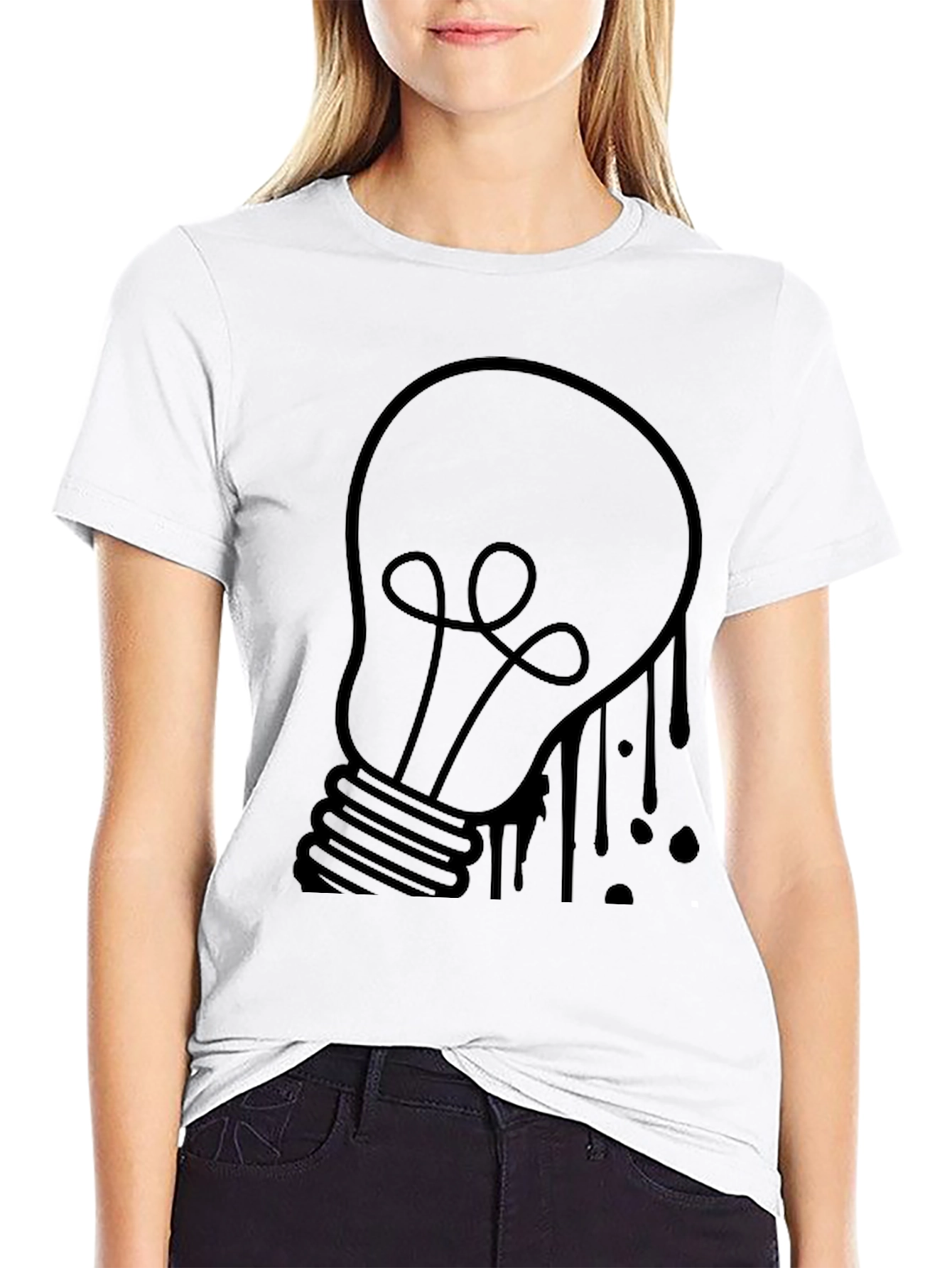 Creative Light Bulb Graphic Tee - Black