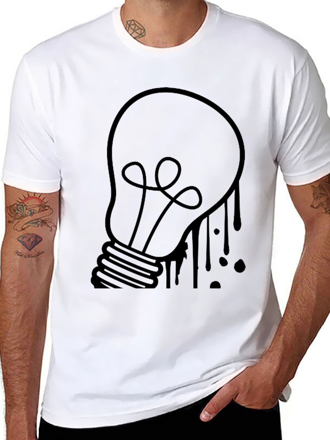 Creative Light Bulb Graphic Tee - Black