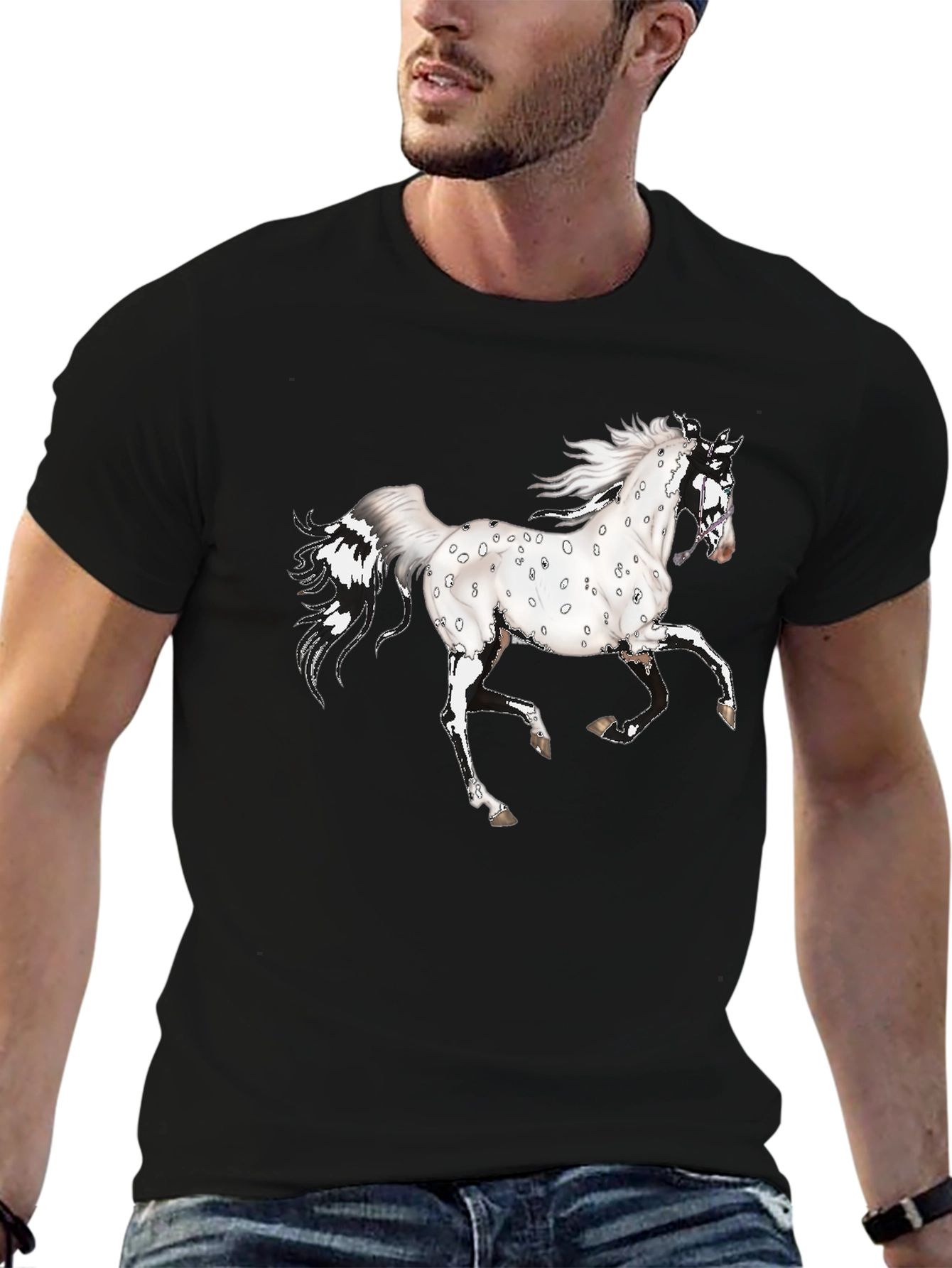 Spotted Horse Graphic Tee - Black Cotton Shirt