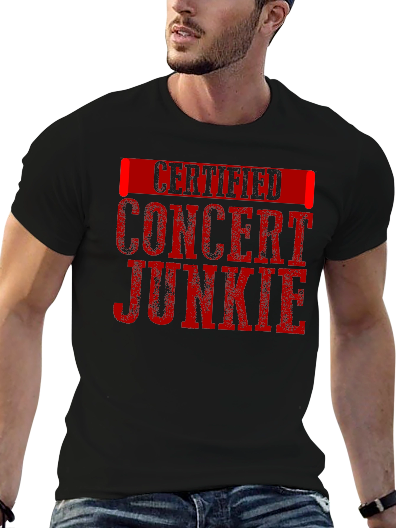 Certified Concert Junkie Black Graphic T-Shirt