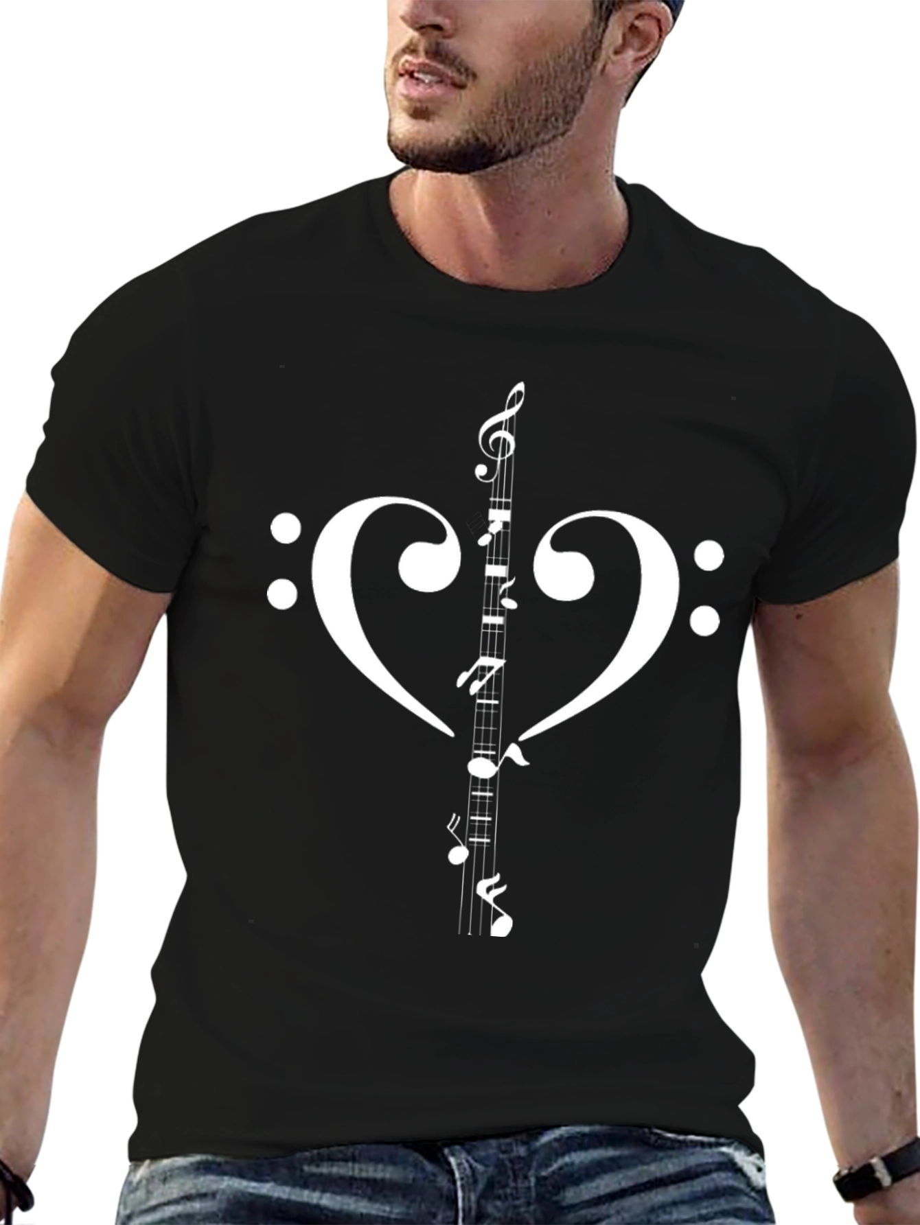 Musical Heart T-Shirt - Music Note Clef Design