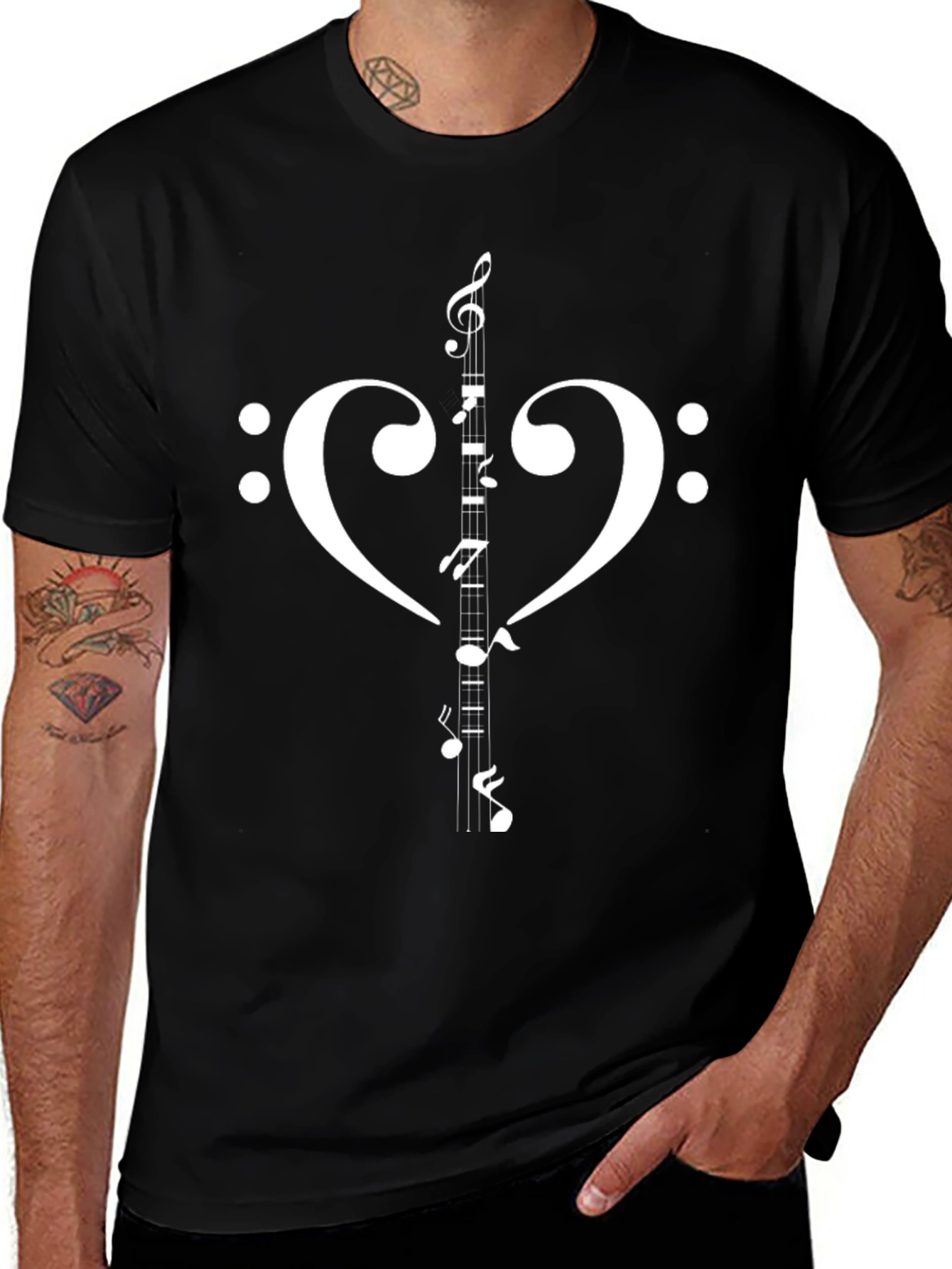 Musical Heart T-Shirt - Music Note Clef Design