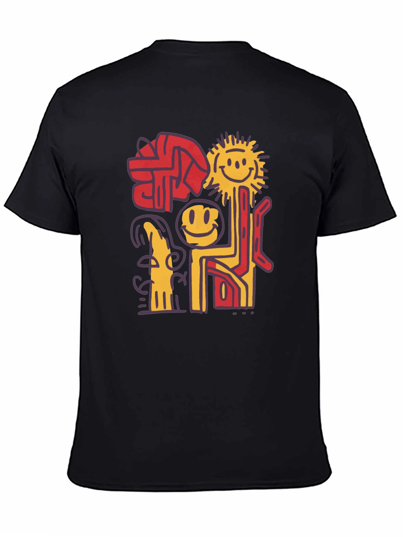 Abstract Smiley Face Graphic Black T-Shirt