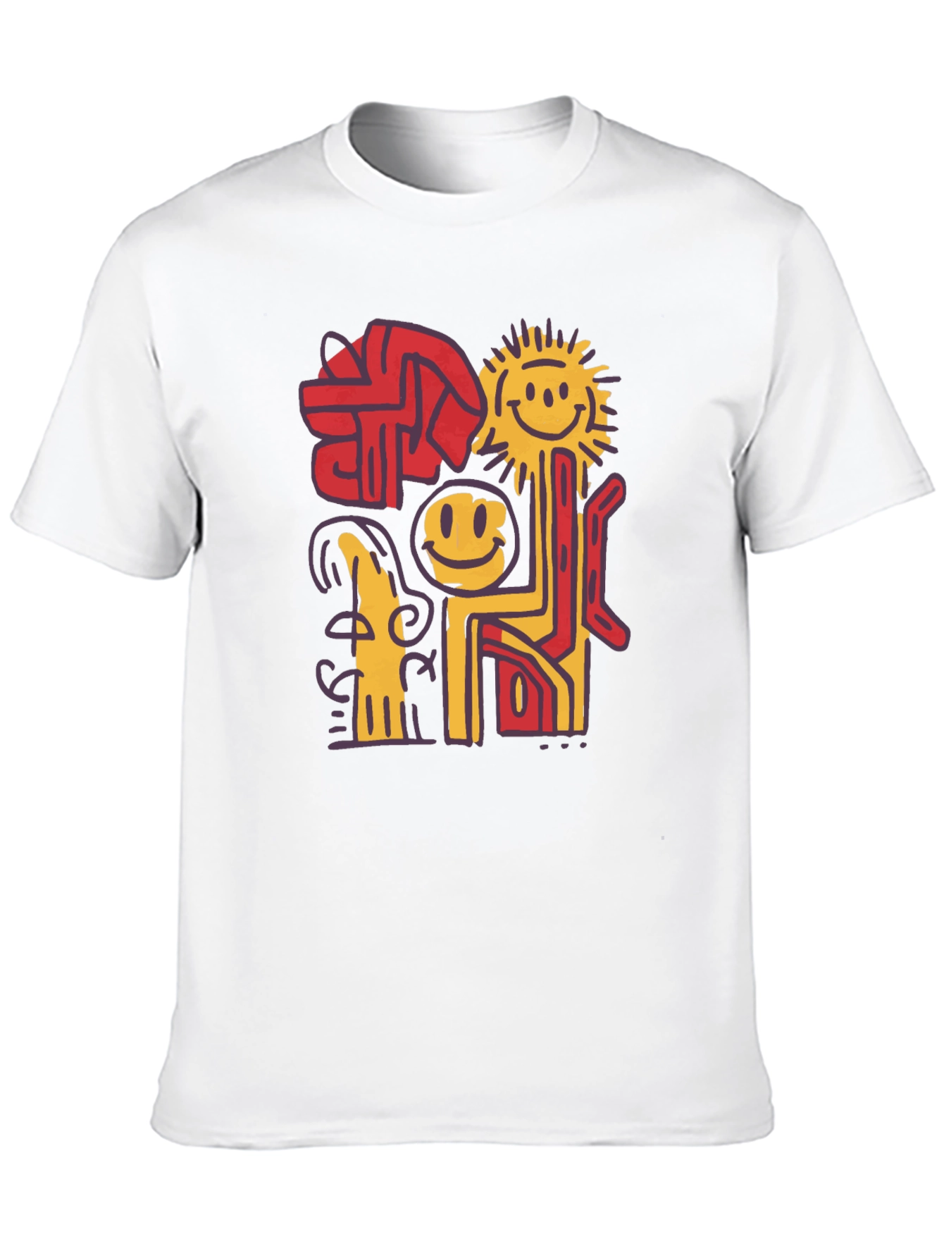 Abstract Smiley Face Graphic Black T-Shirt