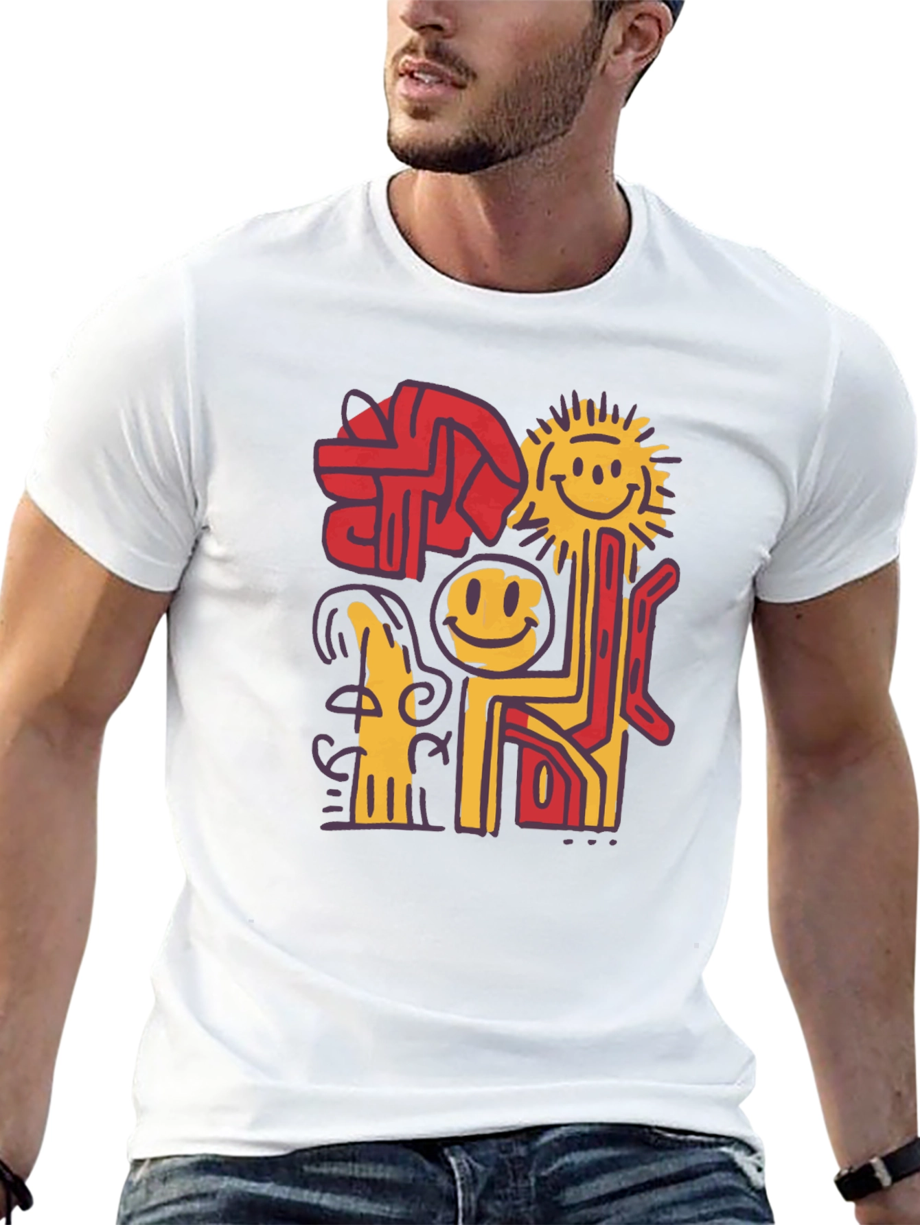 Abstract Smiley Face Graphic Black T-Shirt