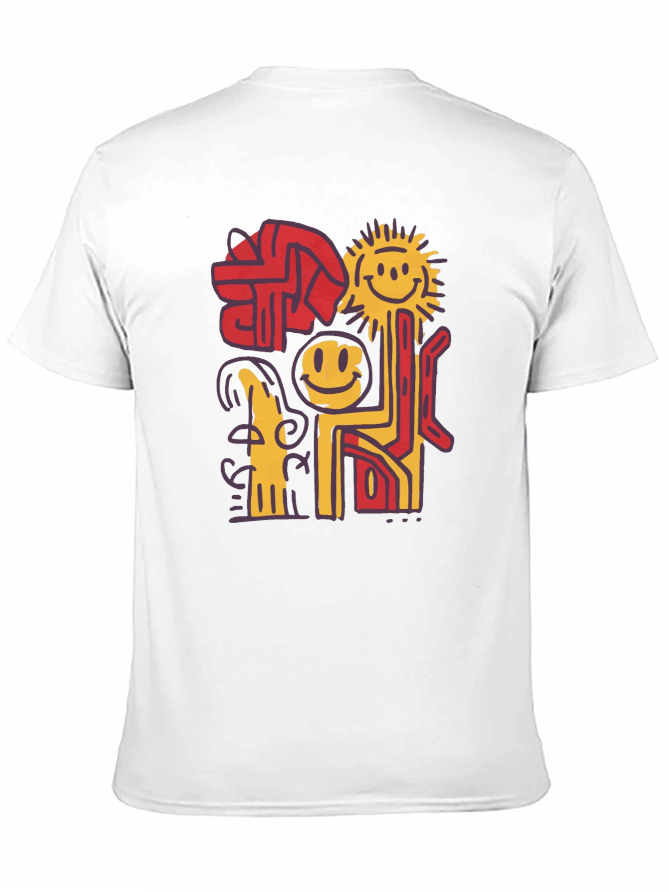 Abstract Smiley Face Graphic Black T-Shirt