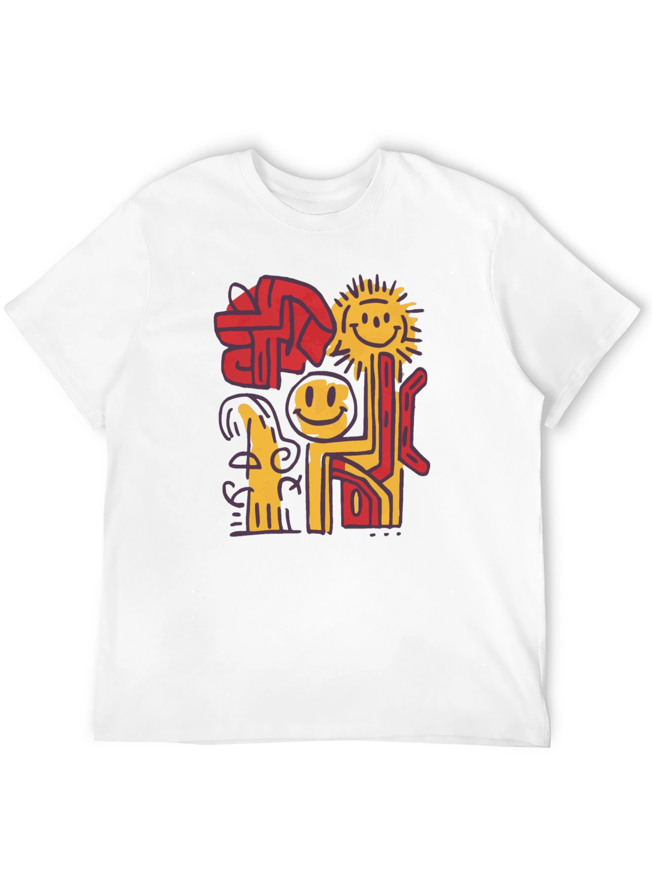 Abstract Smiley Face Graphic Black T-Shirt