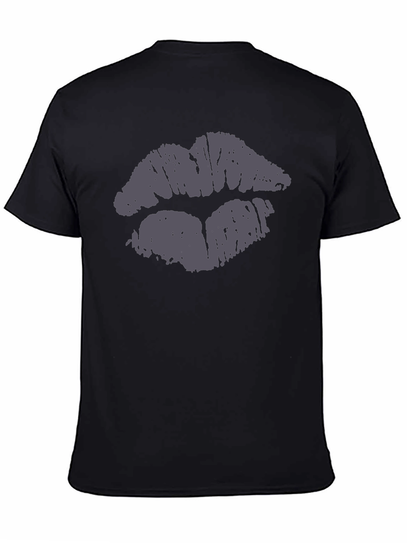 Kiss Lips Print Black Cotton Casual T-Shirt