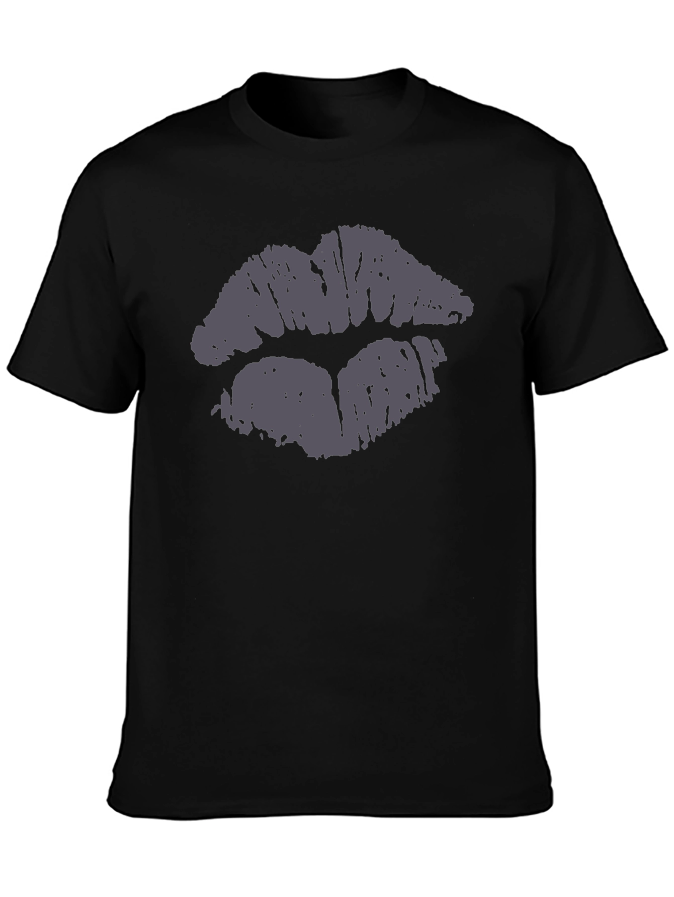 Kiss Lips Print Black Cotton Casual T-Shirt