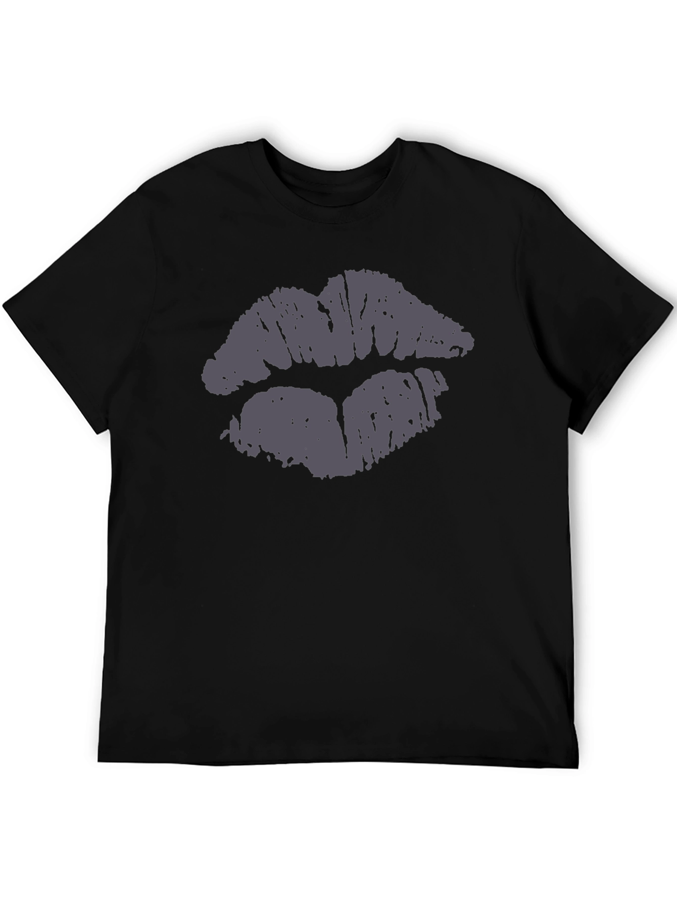 Kiss Lips Print Black Cotton Casual T-Shirt