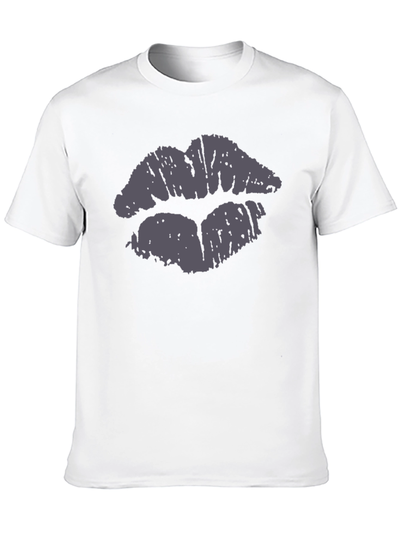 Kiss Lips Print Black Cotton Casual T-Shirt