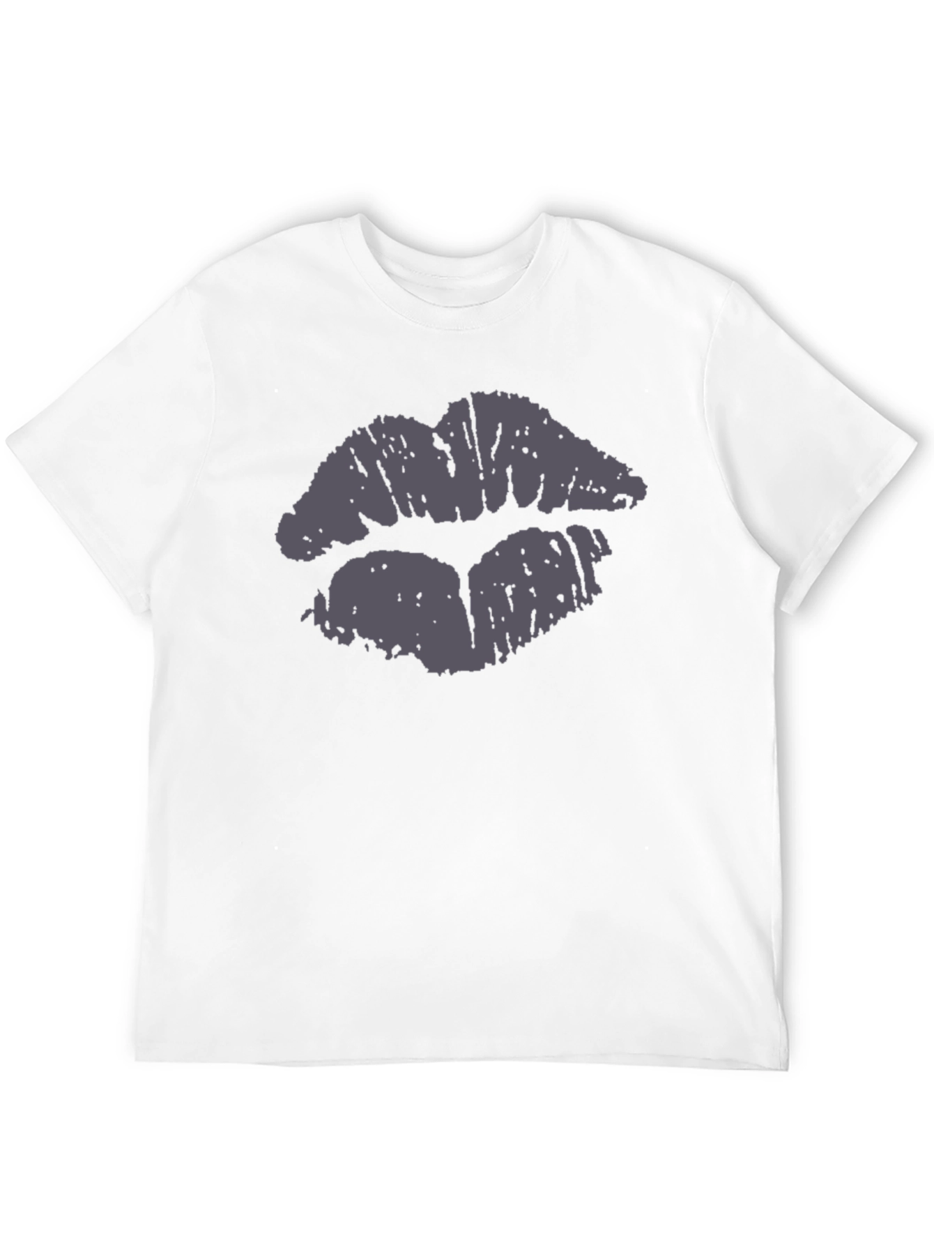 Kiss Lips Print Black Cotton Casual T-Shirt