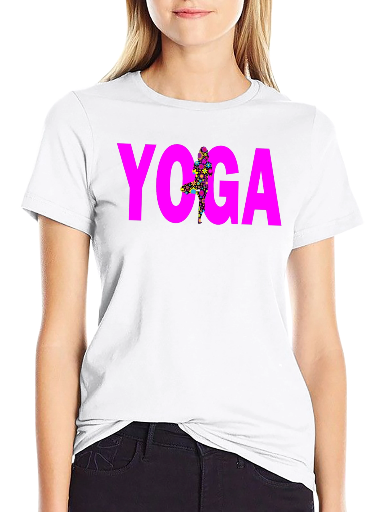 Yoga Floral Pose Graphic Tee - Black