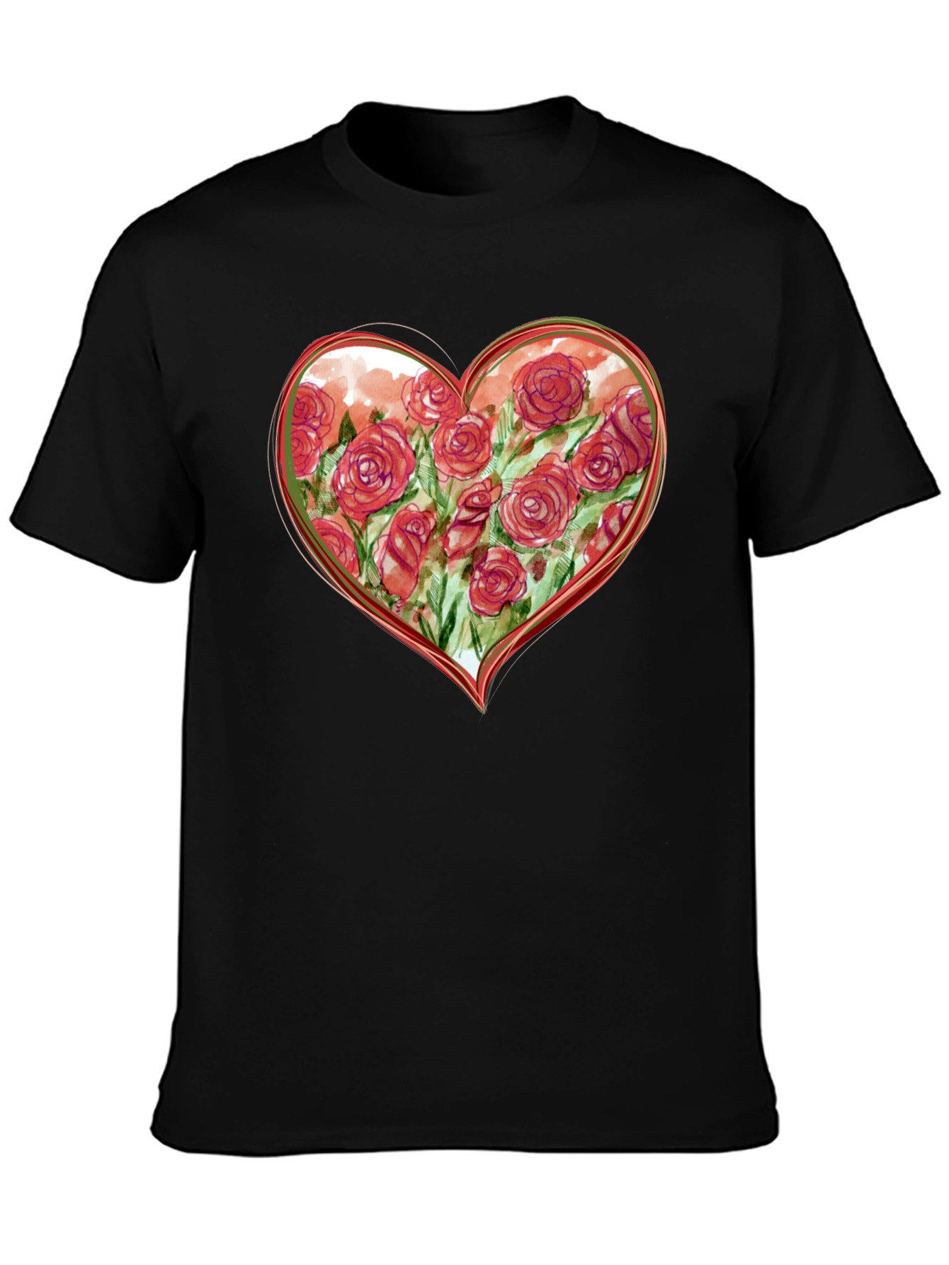 Floral Heart Graphic Tee - Romantic Black T-Shirt