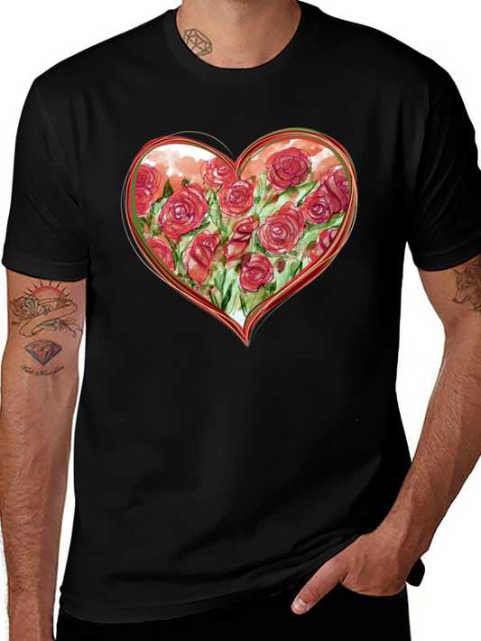 Floral Heart Graphic Tee - Romantic Black T-Shirt