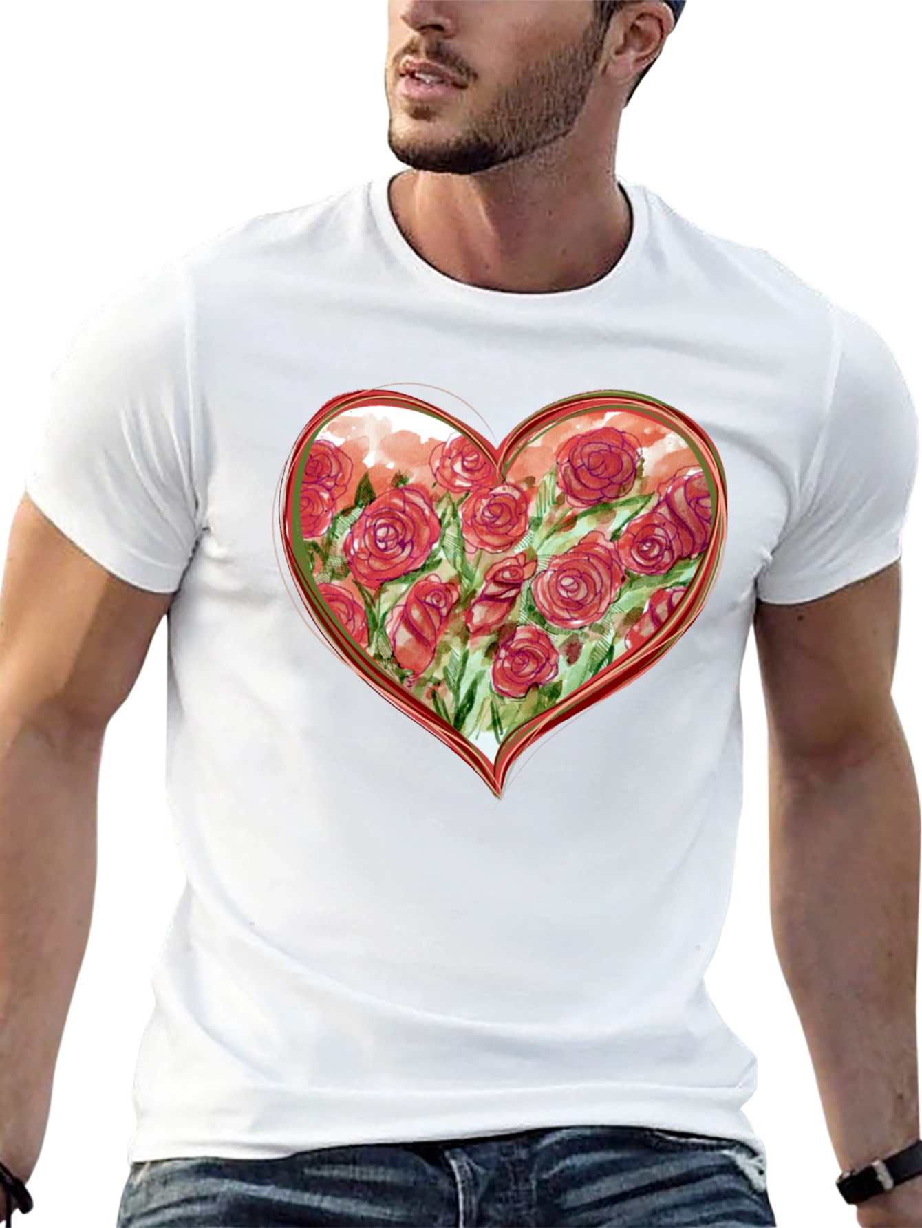 Floral Heart Graphic Tee - Romantic Black T-Shirt