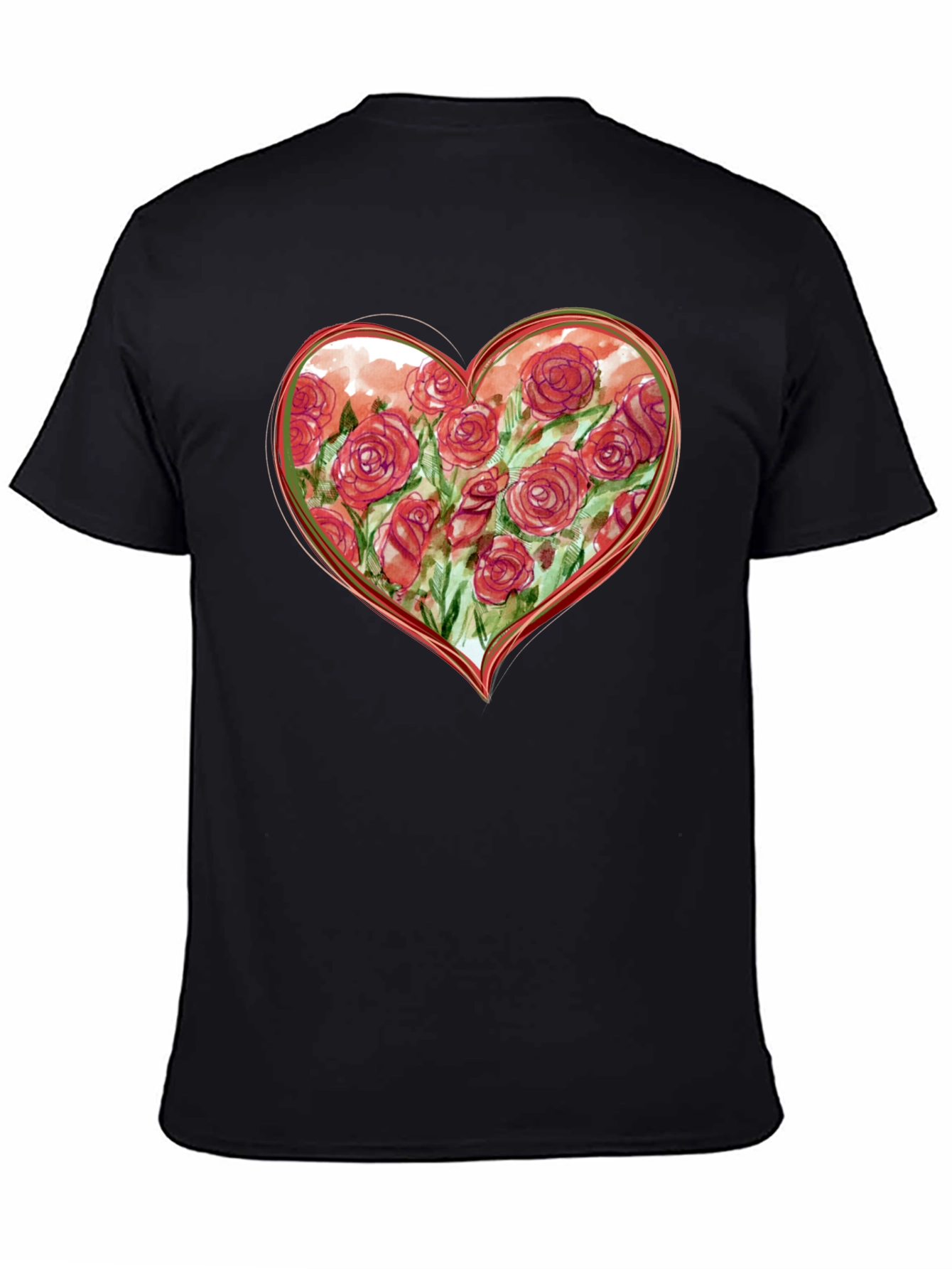 Floral Heart Graphic Tee - Romantic Black T-Shirt