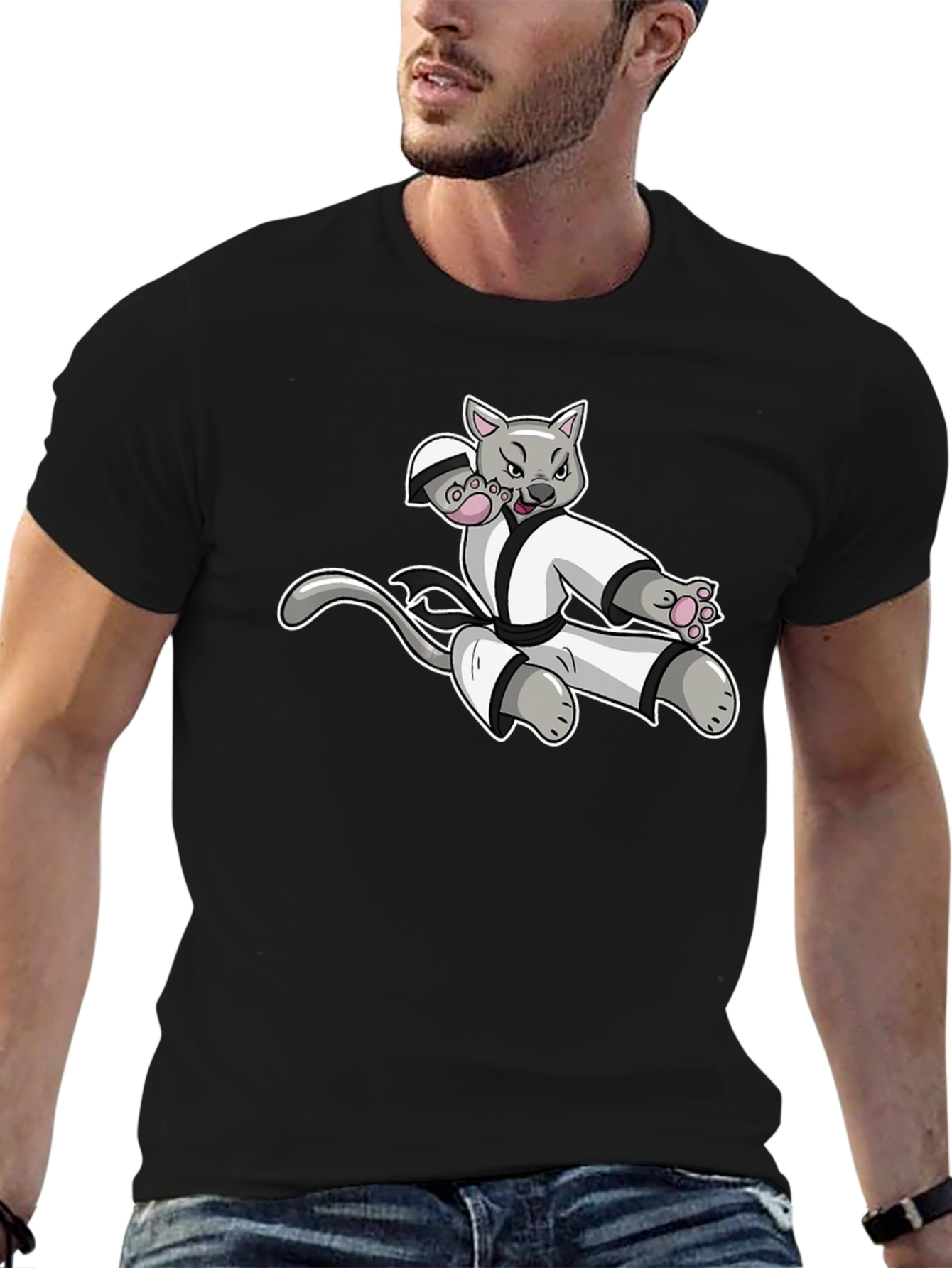 Karate Cat Black T-Shirt