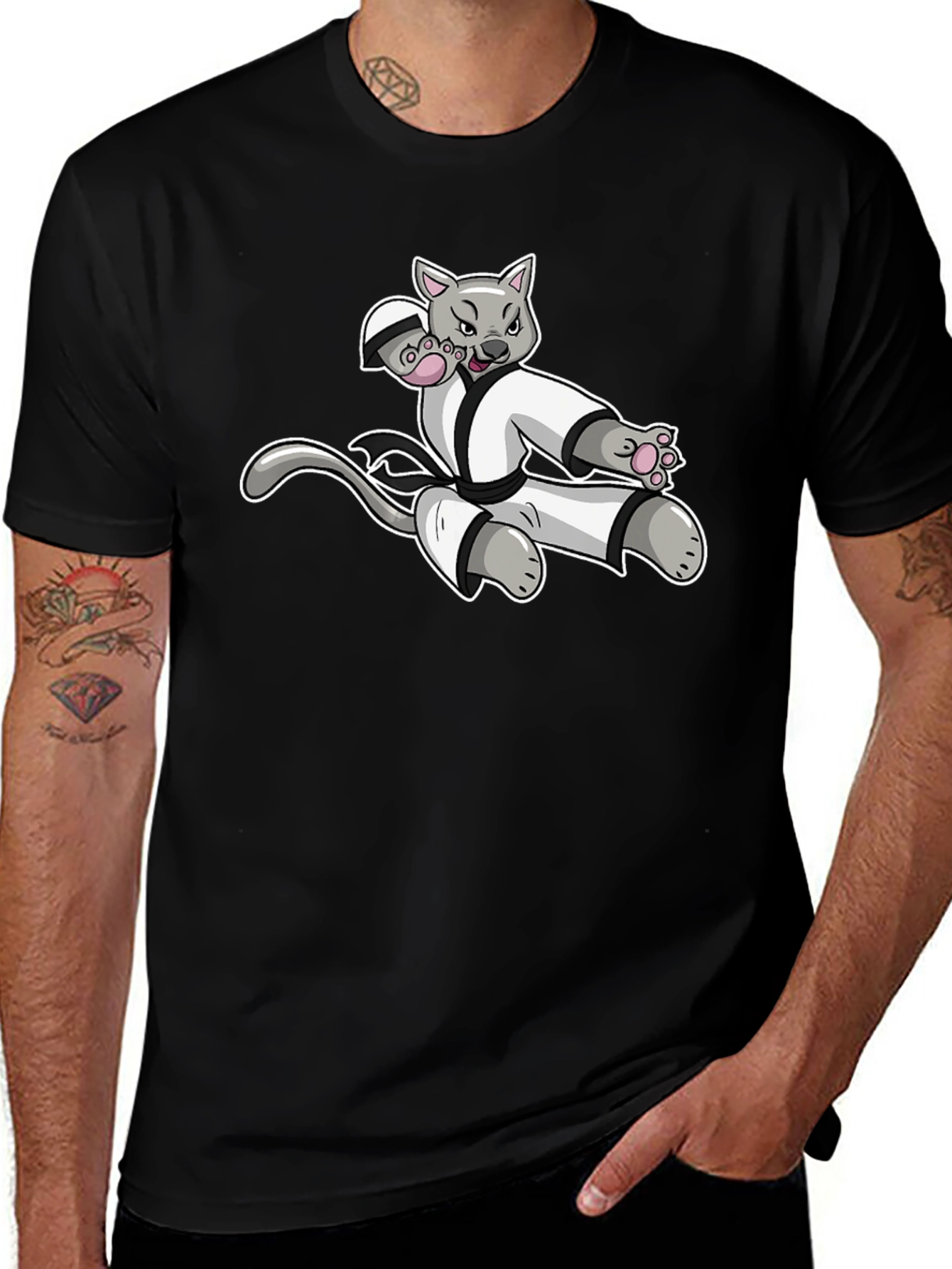 Karate Cat Black T-Shirt