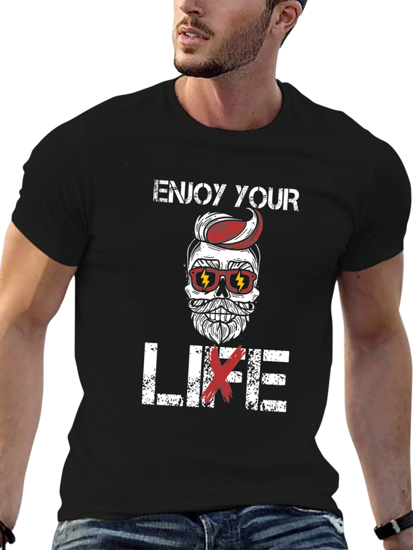 Enjoy Your Life Graphic T-Shirt - Skull & Beard