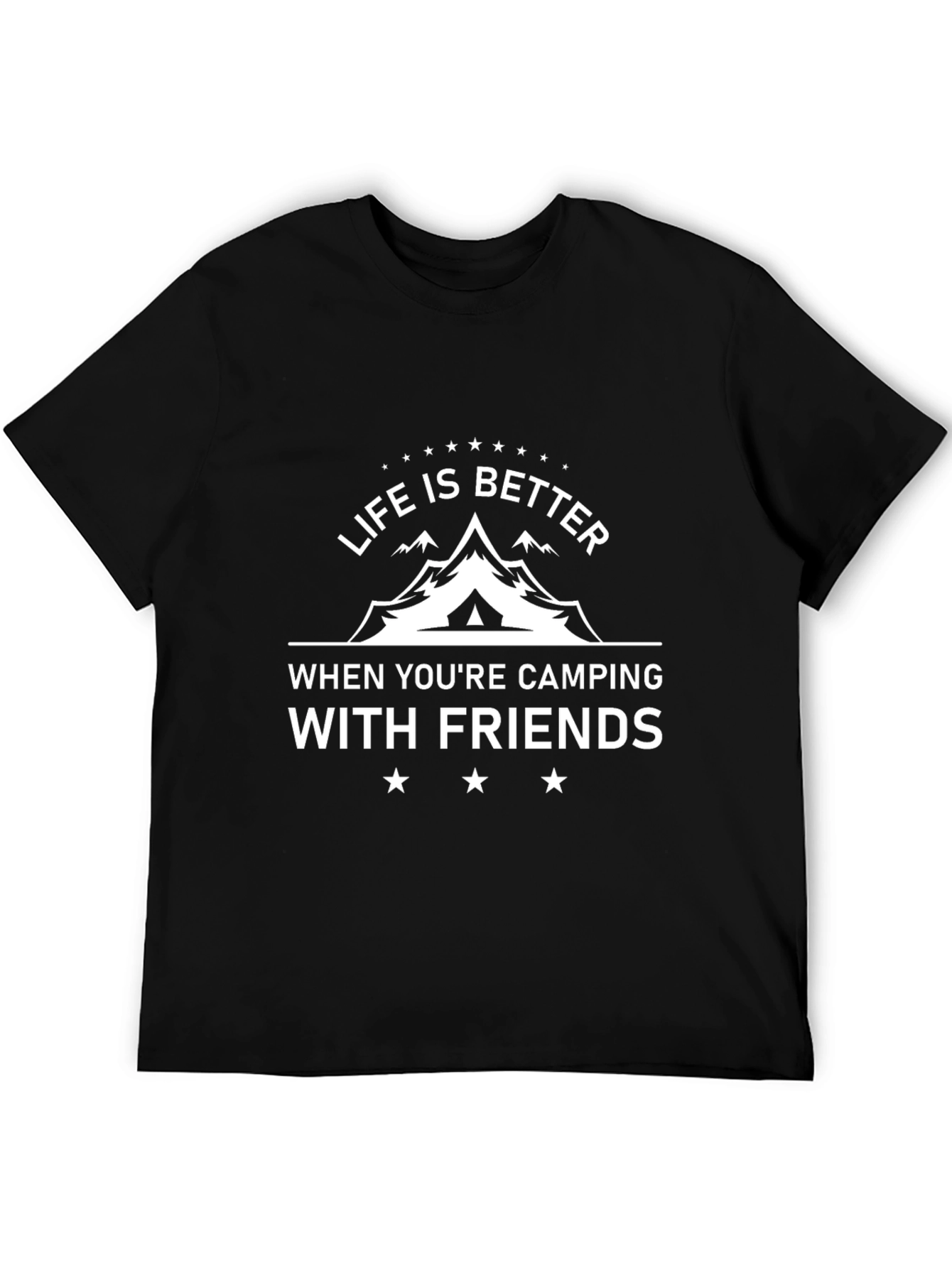 Camping with Friends Black Graphic T-Shirt