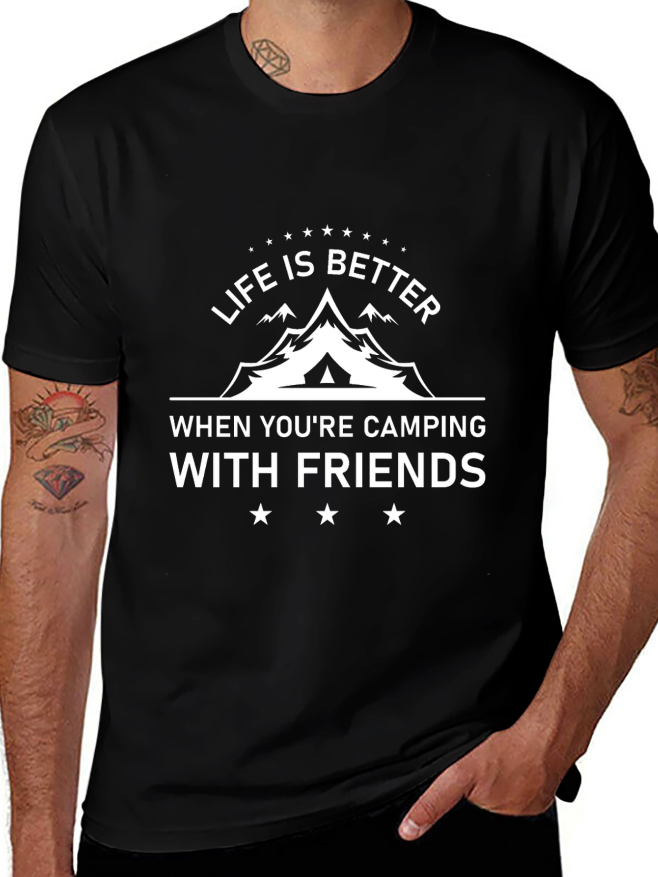 Camping with Friends Black Graphic T-Shirt