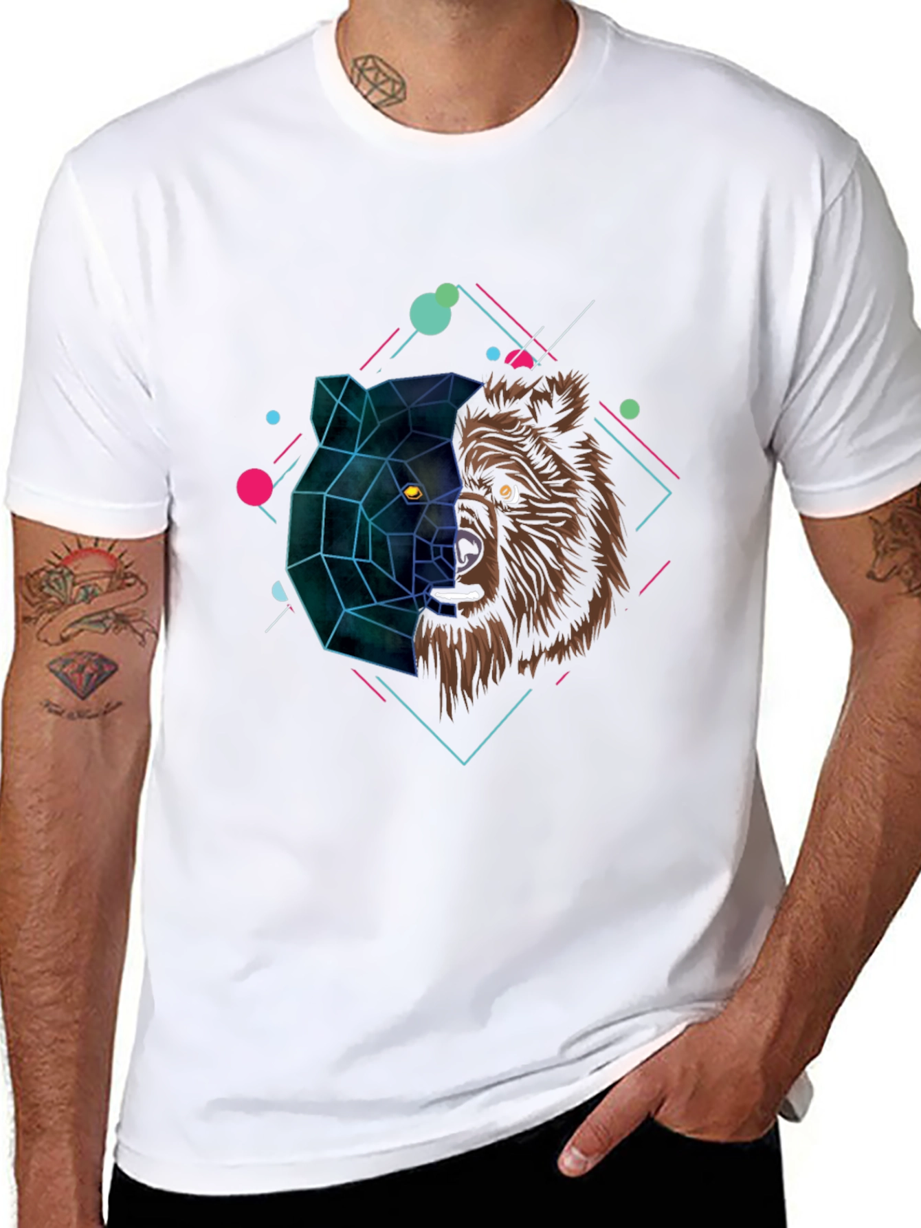 Geometric Bear Graphic Black T-Shirt