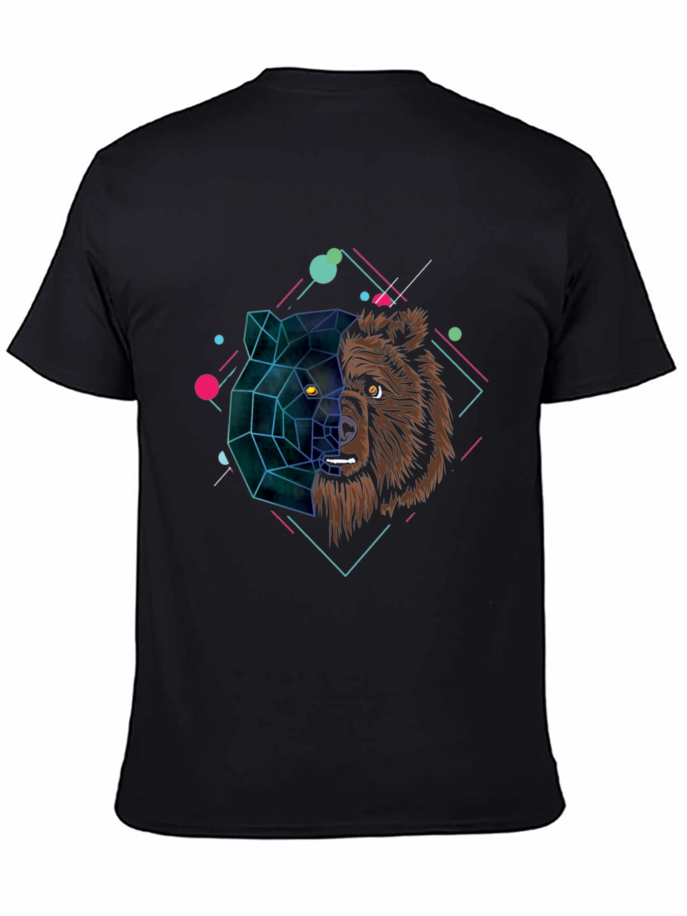 Geometric Bear Graphic Black T-Shirt