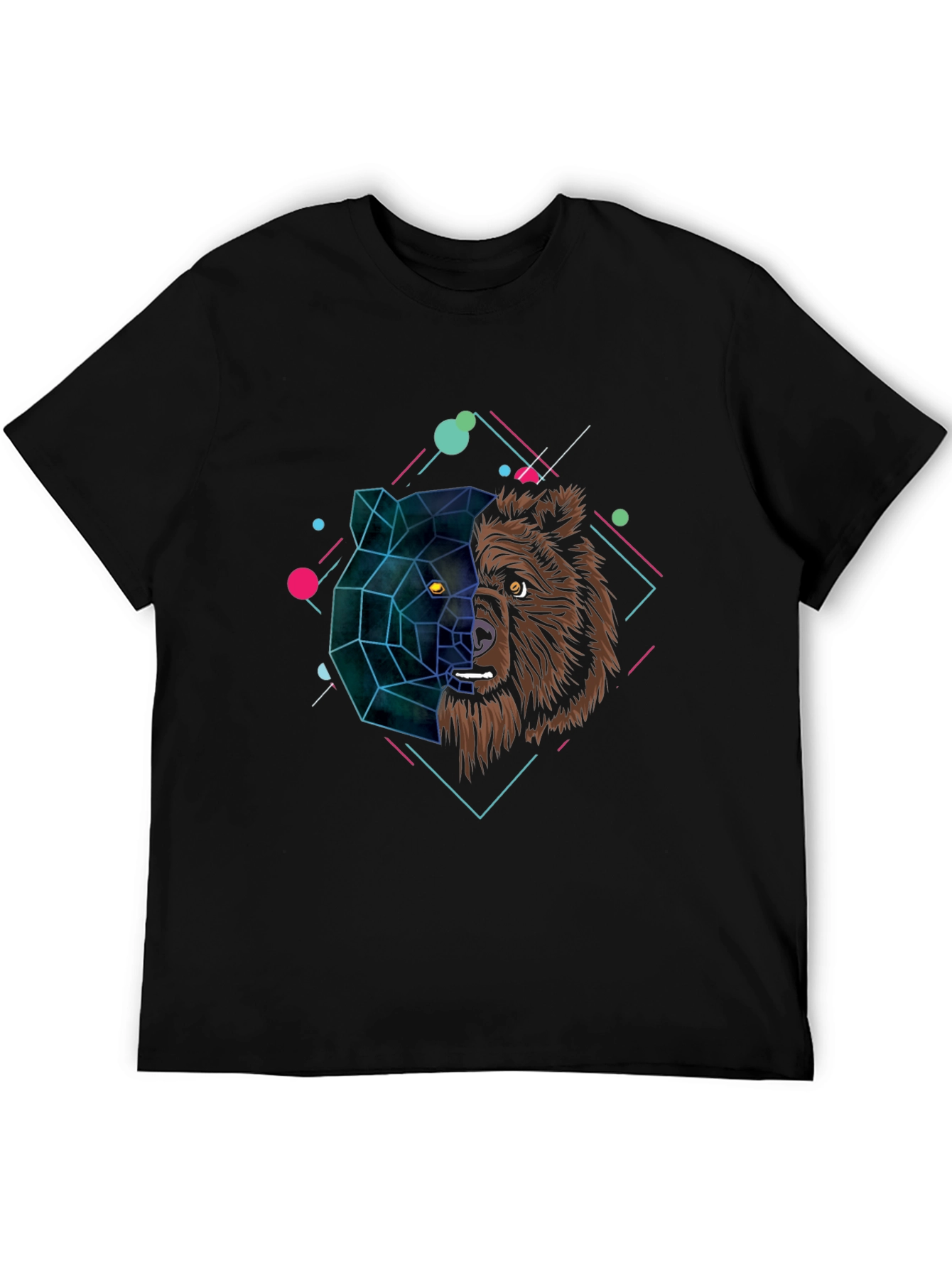 Geometric Bear Graphic Black T-Shirt