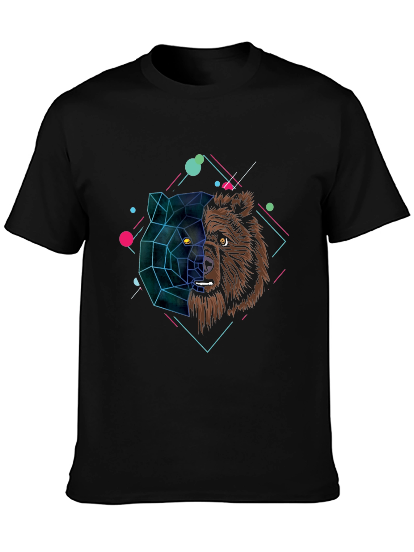 Geometric Bear Graphic Black T-Shirt