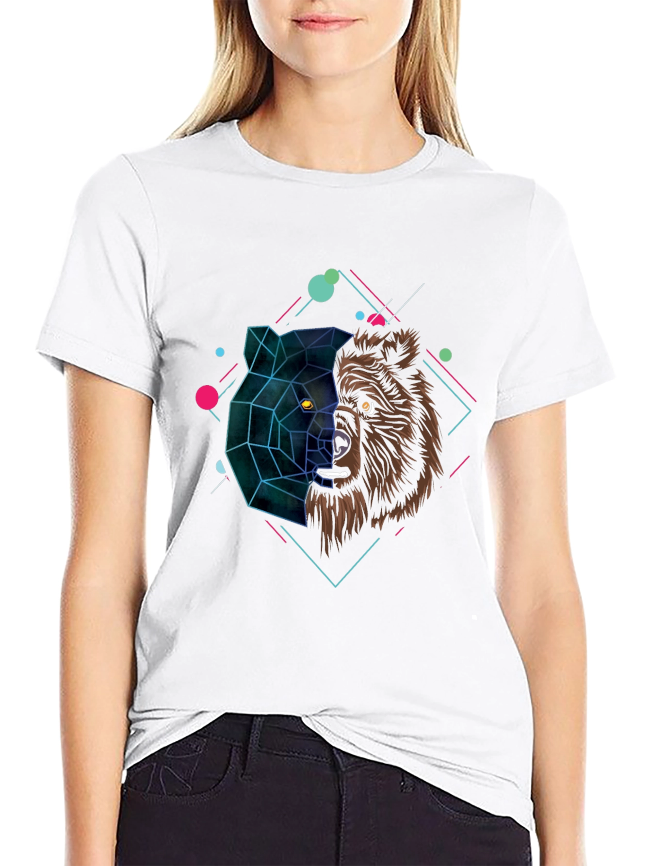 Geometric Bear Graphic Black T-Shirt