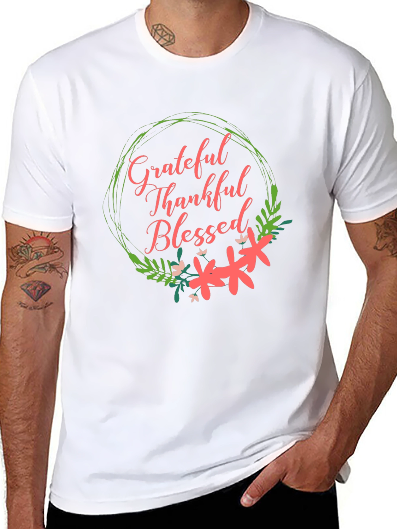Grateful Thankful Blessed Floral T-Shirt