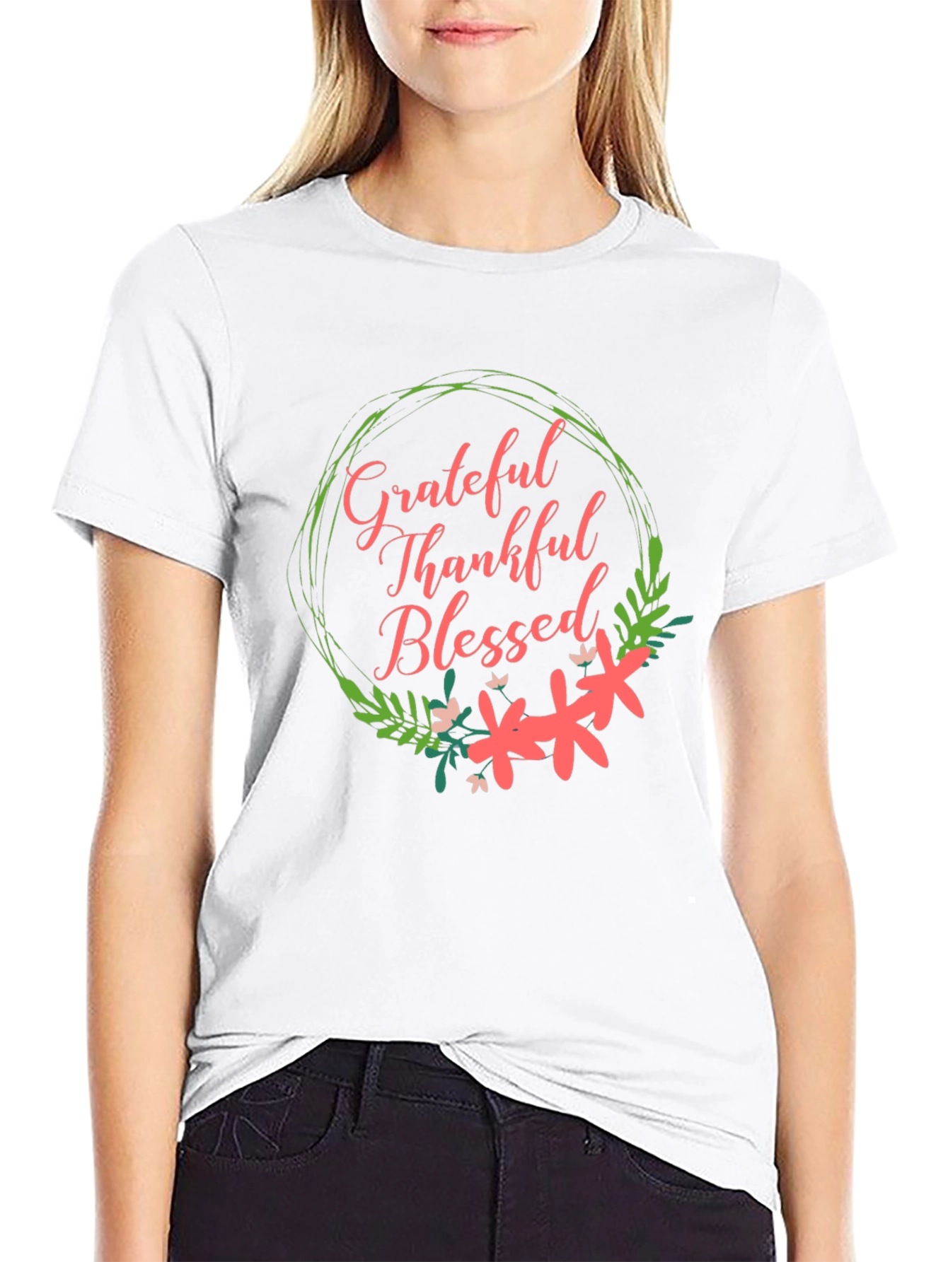 Grateful Thankful Blessed Floral T-Shirt