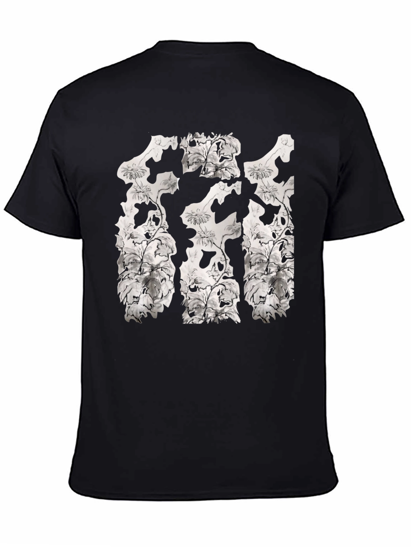 Floral Skull Print Black Crew Neck T-Shirt