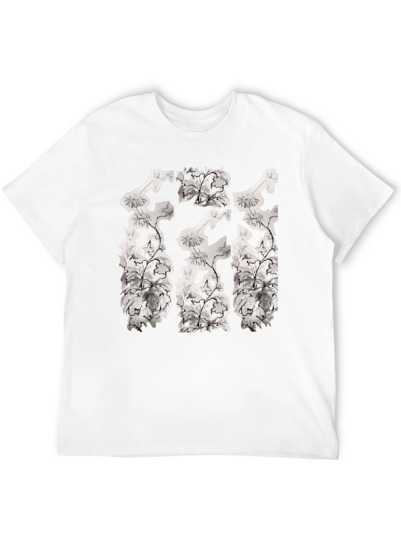 Floral Skull Print Black Crew Neck T-Shirt