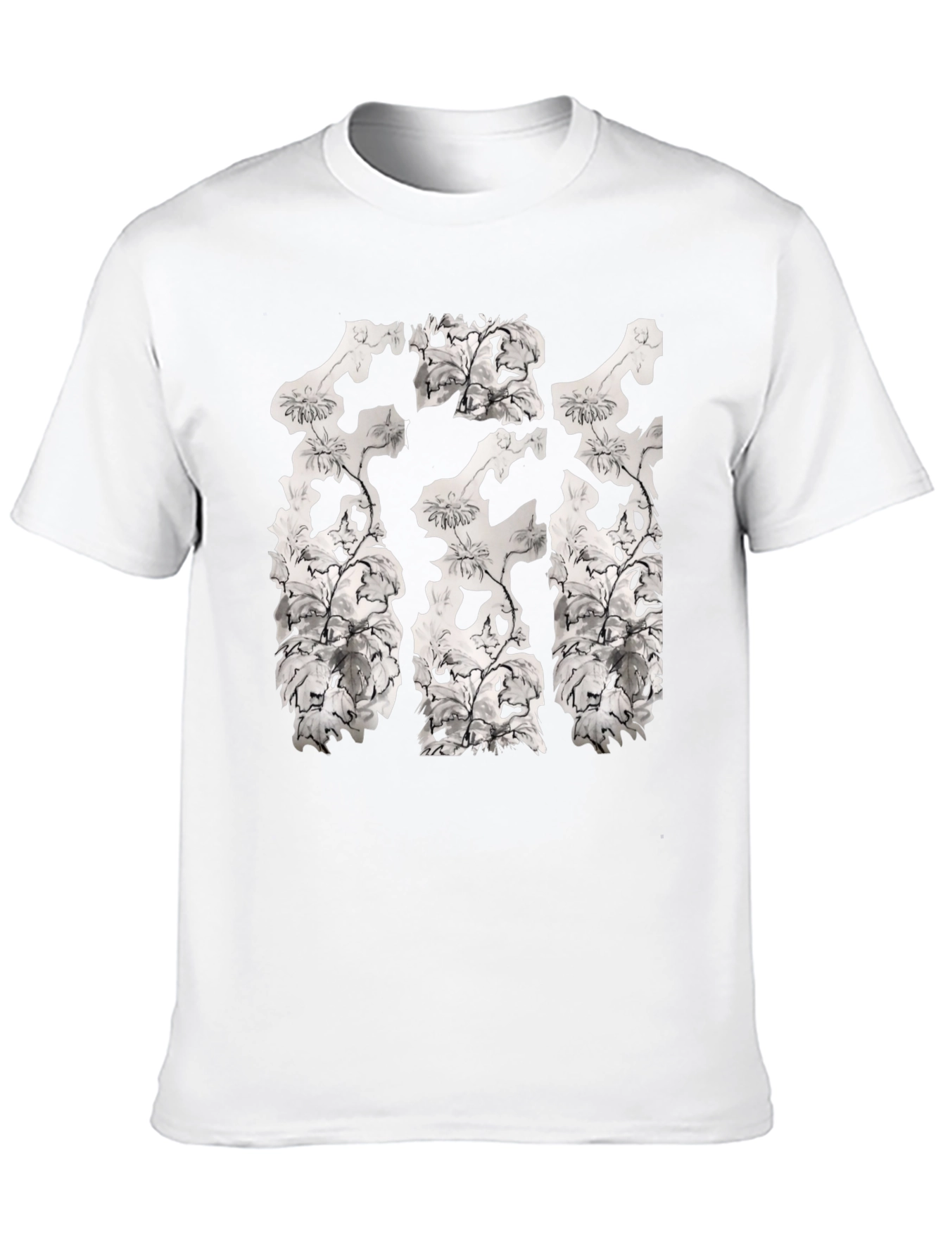 Floral Skull Print Black Crew Neck T-Shirt