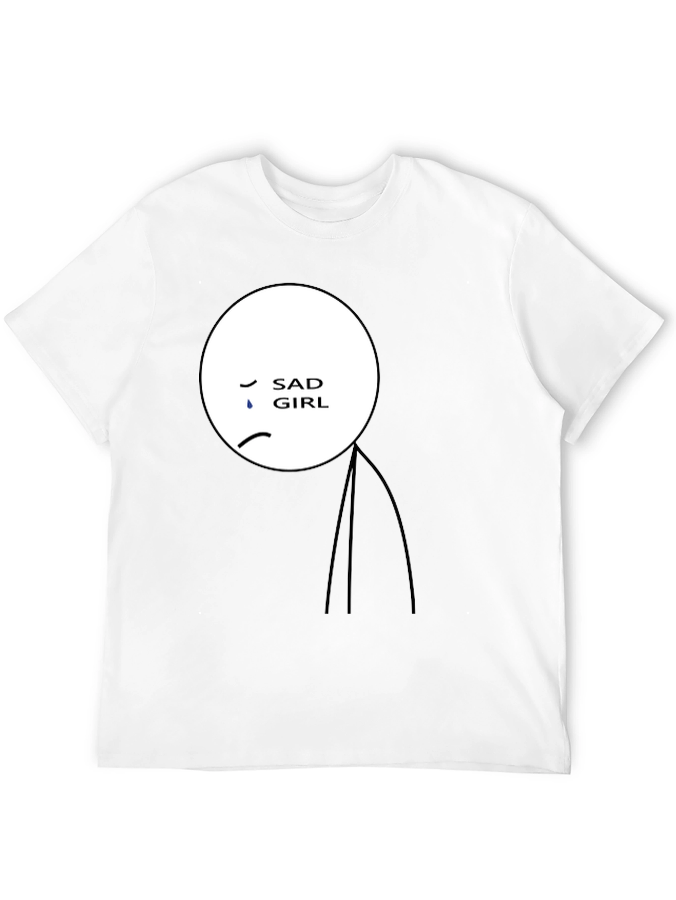 Sad Girl Stick Figure Graphic Black T-Shirt