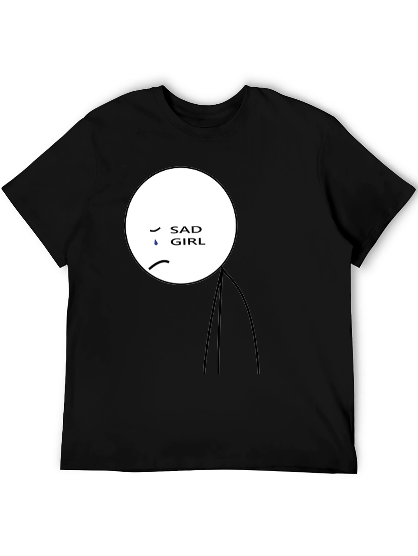 Sad Girl Stick Figure Graphic Black T-Shirt