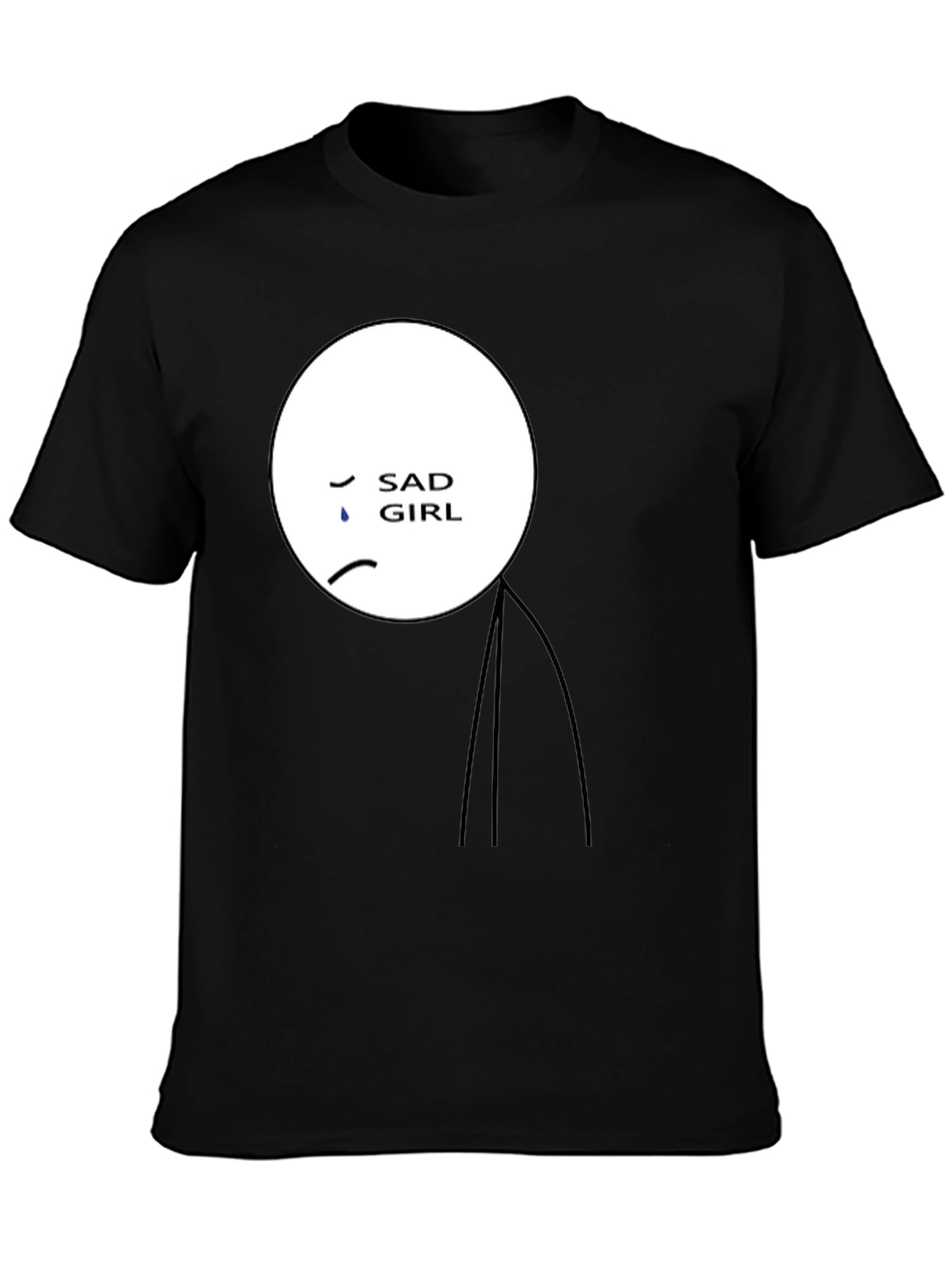 Sad Girl Stick Figure Graphic Black T-Shirt